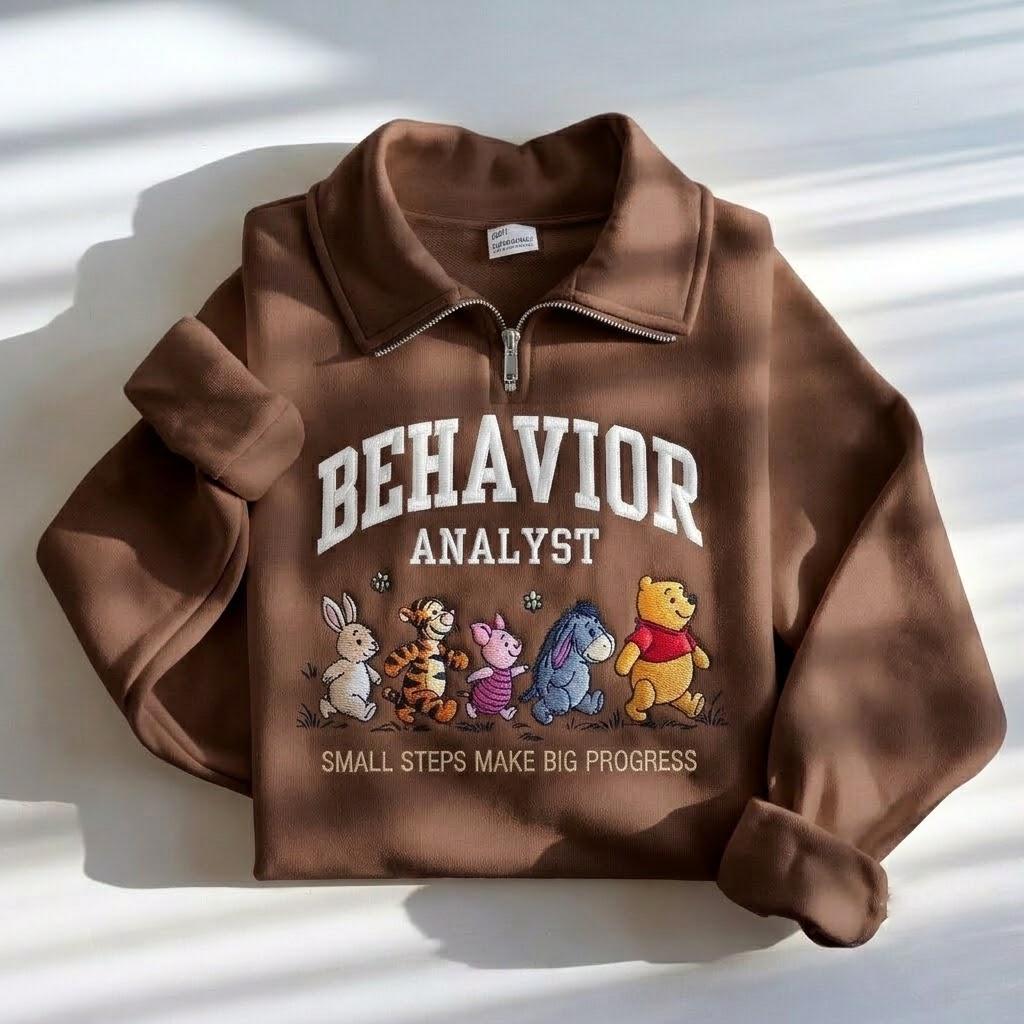 Embroidered Behavior Analyst Quarter Zip Sweatshirt with Winnie the Pooh – BCBA Crewneck Shirt for ABA Therapy - photo 9