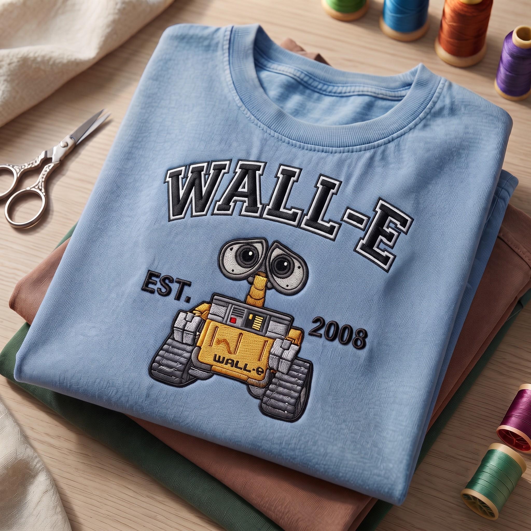 Wall-E Embroidered Washed T-Shirt with Pixar Disney Est 2008 Vintage Robot Tee – Retro Disneyland Park Vacation Shirt Outfit