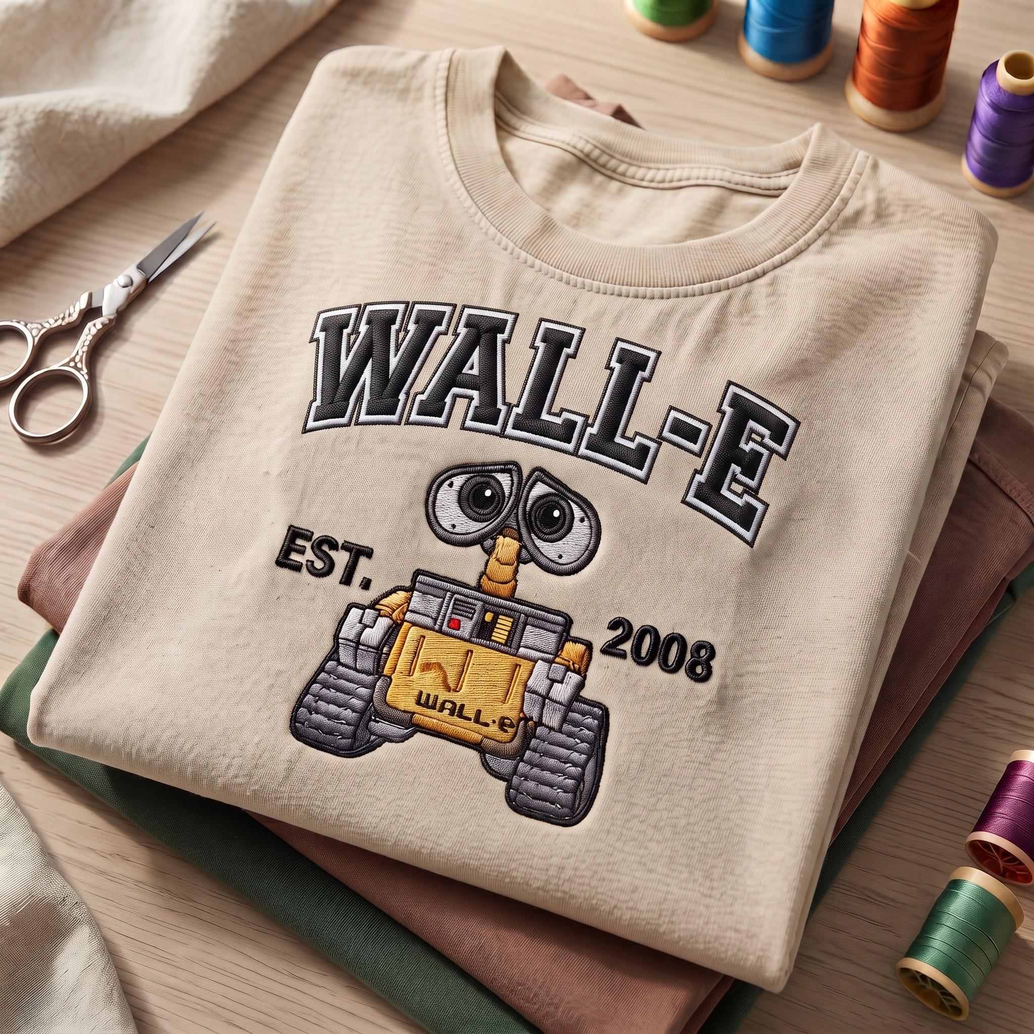 Wall-E Embroidered Washed T-Shirt with Pixar Disney Est 2008 Vintage Robot Tee – Retro Disneyland Park Vacation Shirt Outfit - photo 3