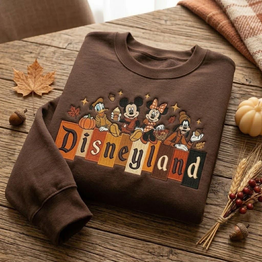 Disney Fall Embroidered Crewneck Sweatshirt with Mickey Minnie Donald and Goofy Pumpkin – Disneyland Autumn Pullover Theme Park Lover Gift - photo 5