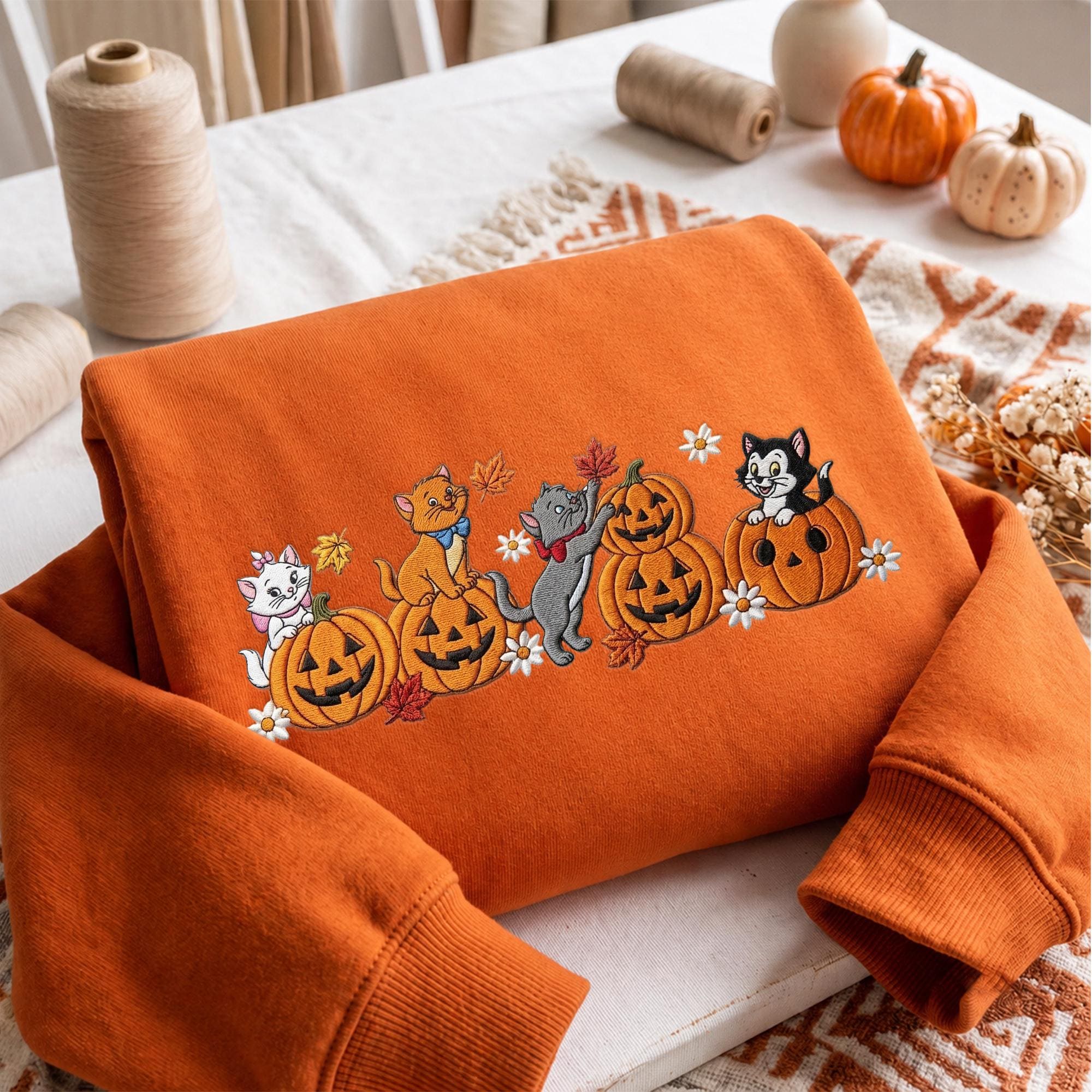 Embroidered Disney Cats Sweatshirt with Marie Toulouse and Berlioz – WDW Fall Vibes Baby Tee Quarter Zip Spooky Season Hoodie Cat Mom Gift - photo 2