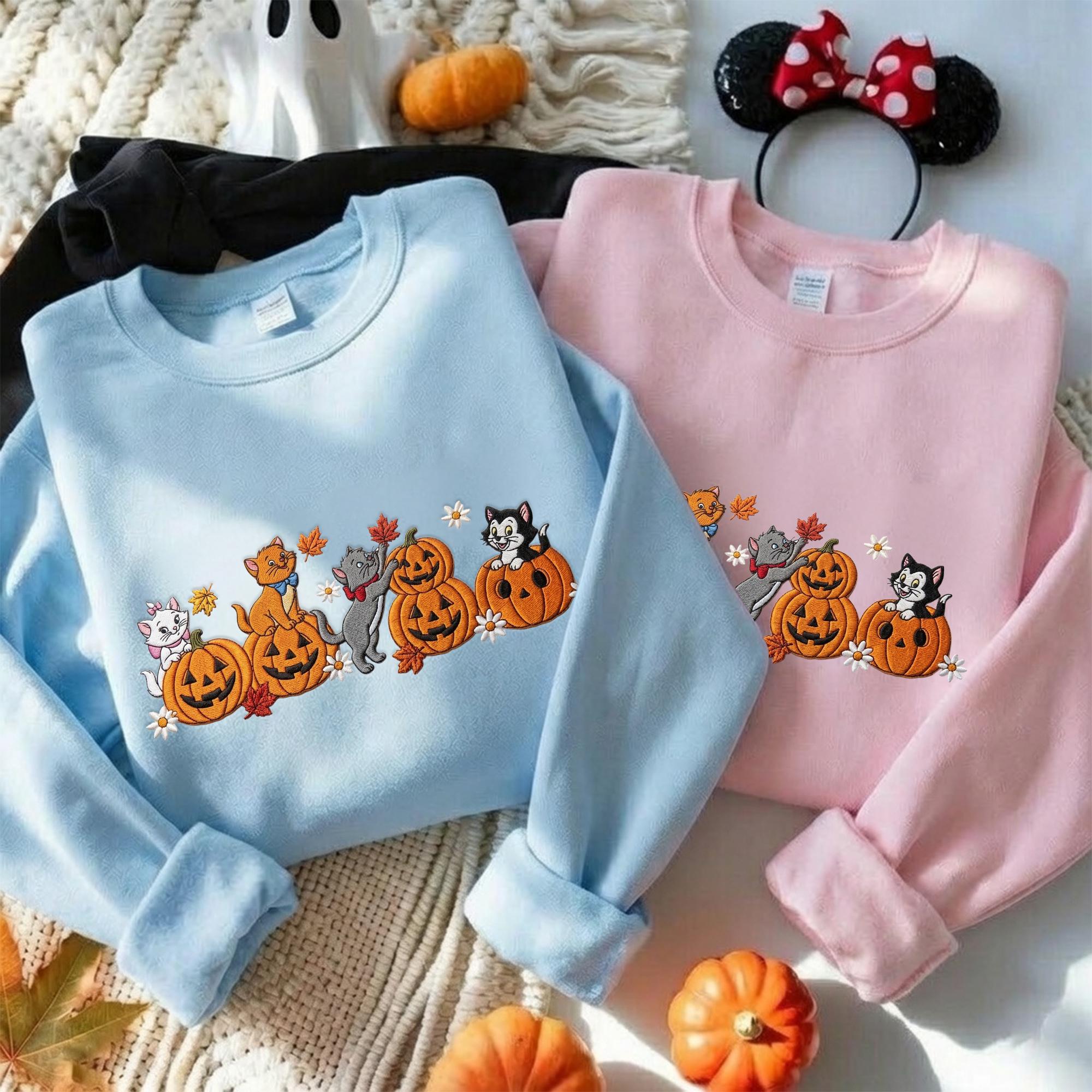 Embroidered Disney Cats Sweatshirt with Marie Toulouse and Berlioz – WDW Fall Vibes Baby Tee Quarter Zip Spooky Season Hoodie Cat Mom Gift - photo 3