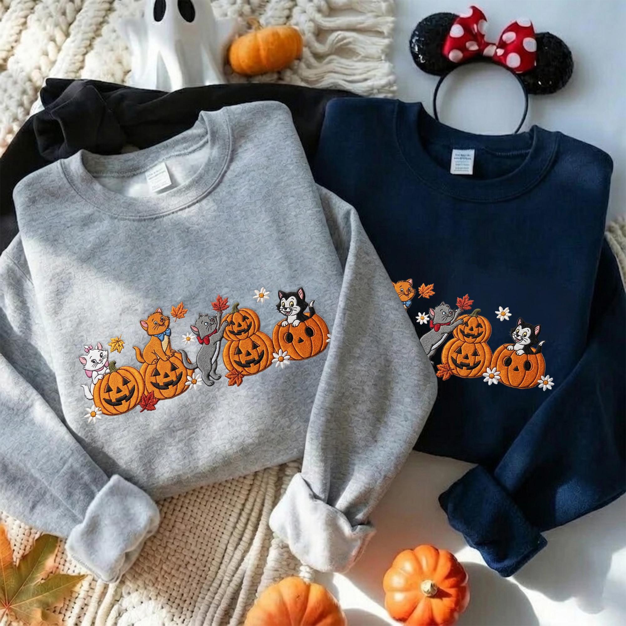 Embroidered Disney Cats Sweatshirt with Marie Toulouse and Berlioz – WDW Fall Vibes Baby Tee Quarter Zip Spooky Season Hoodie Cat Mom Gift - photo 4