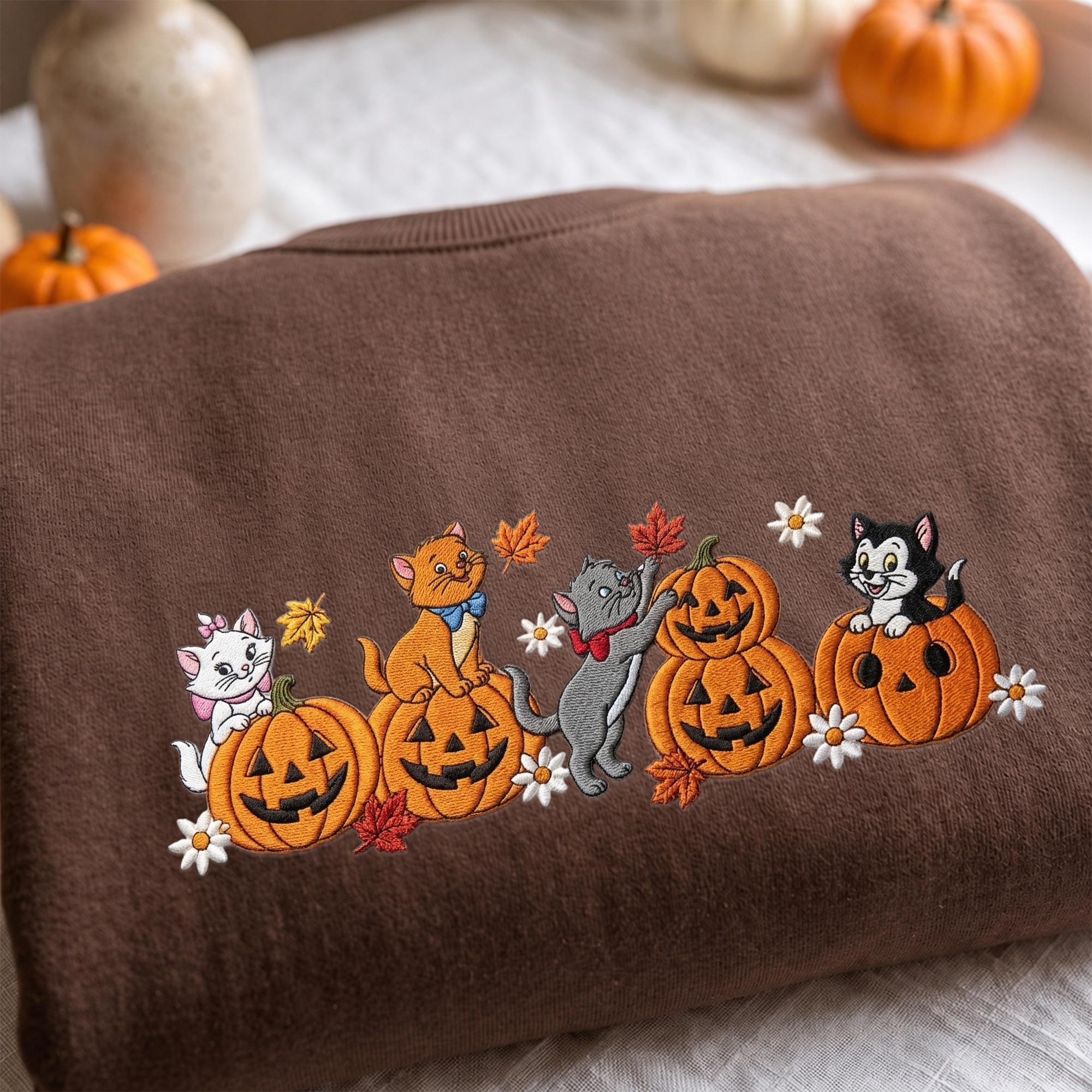 Embroidered Disney Cats Sweatshirt with Marie Toulouse and Berlioz – WDW Fall Vibes Baby Tee Quarter Zip Spooky Season Hoodie Cat Mom Gift - photo 5