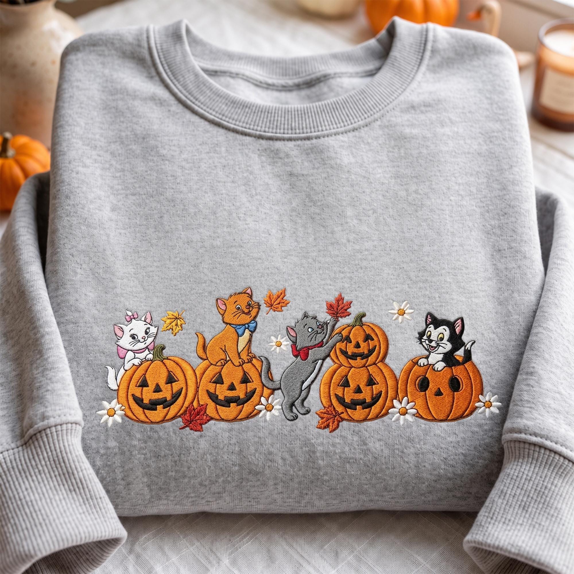 Embroidered Disney Cats Sweatshirt with Marie Toulouse and Berlioz – WDW Fall Vibes Baby Tee Quarter Zip Spooky Season Hoodie Cat Mom Gift - photo 9
