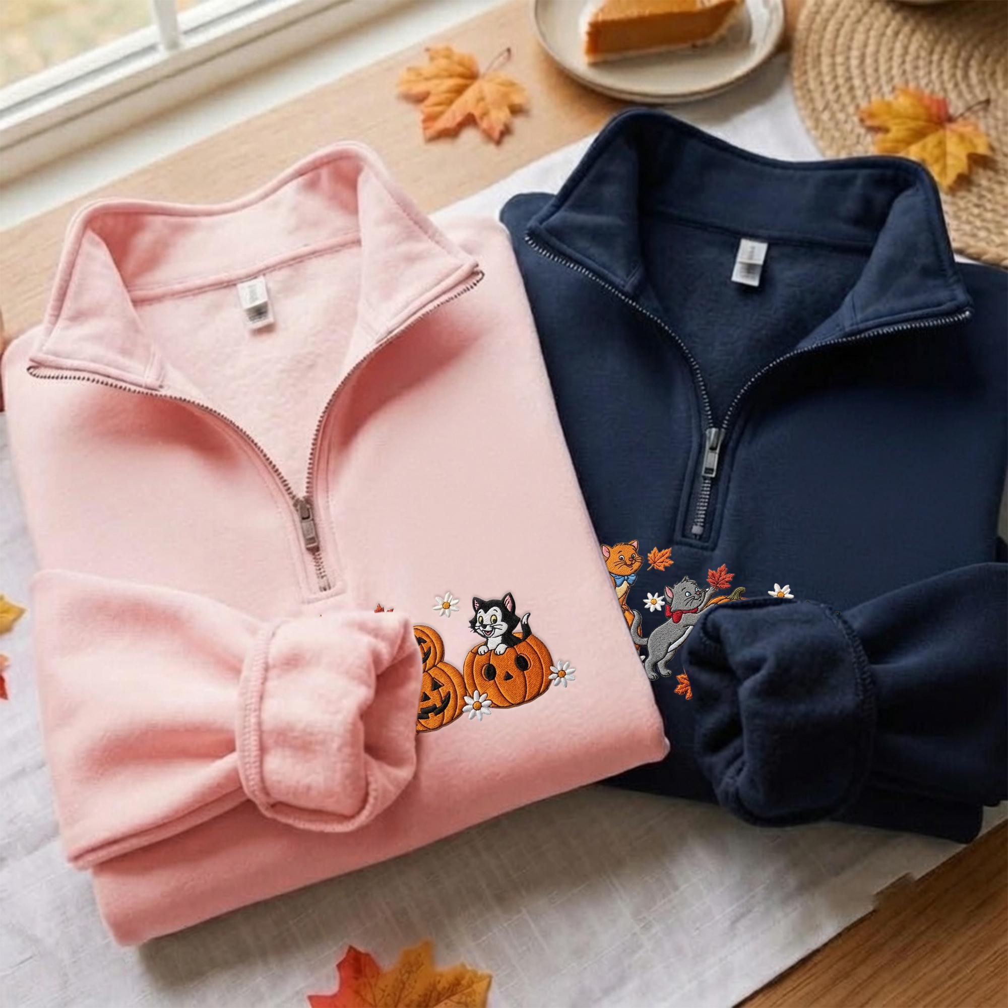 Embroidered Disney Cats Sweatshirt with Marie Toulouse and Berlioz – WDW Fall Vibes Baby Tee Quarter Zip Spooky Season Hoodie Cat Mom Gift - photo 10