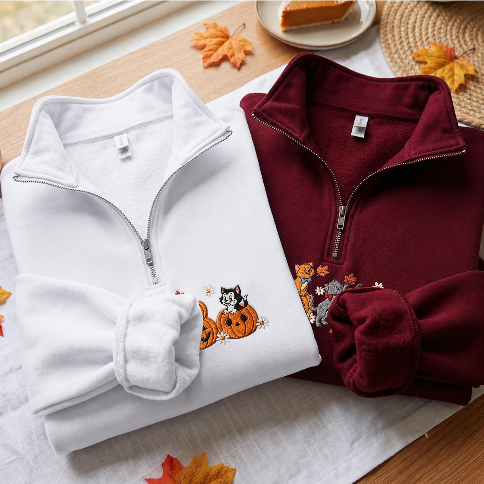 Embroidered Disney Cats Sweatshirt with Marie Toulouse and Berlioz – WDW Fall Vibes Baby Tee Quarter Zip Spooky Season Hoodie Cat Mom Gift - photo 11