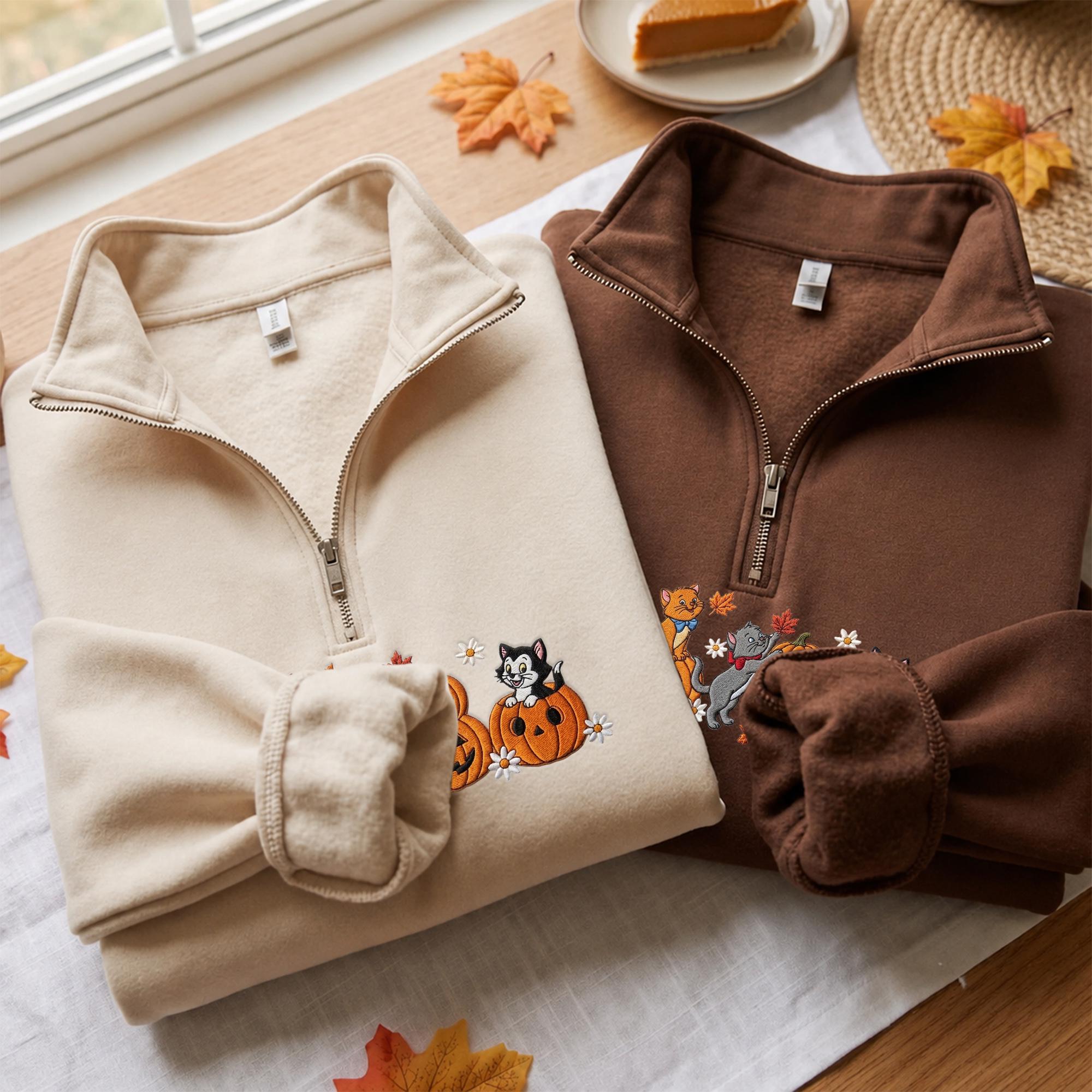 Embroidered Disney Cats Sweatshirt with Marie Toulouse and Berlioz – WDW Fall Vibes Baby Tee Quarter Zip Spooky Season Hoodie Cat Mom Gift - photo 12
