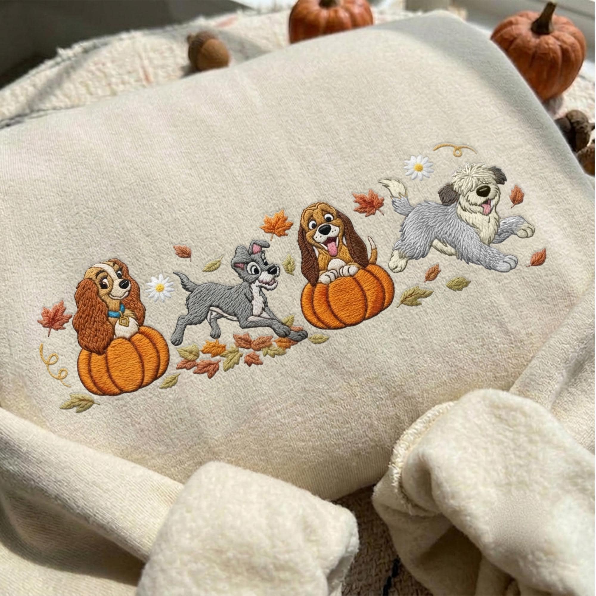 Embroidered Disney Dogs Halloween Sweatshirt with Lady and the Tramp Copper – Spooky Season Fall Quarter Zip Hoodie Baby Tee Dog Mom Gift