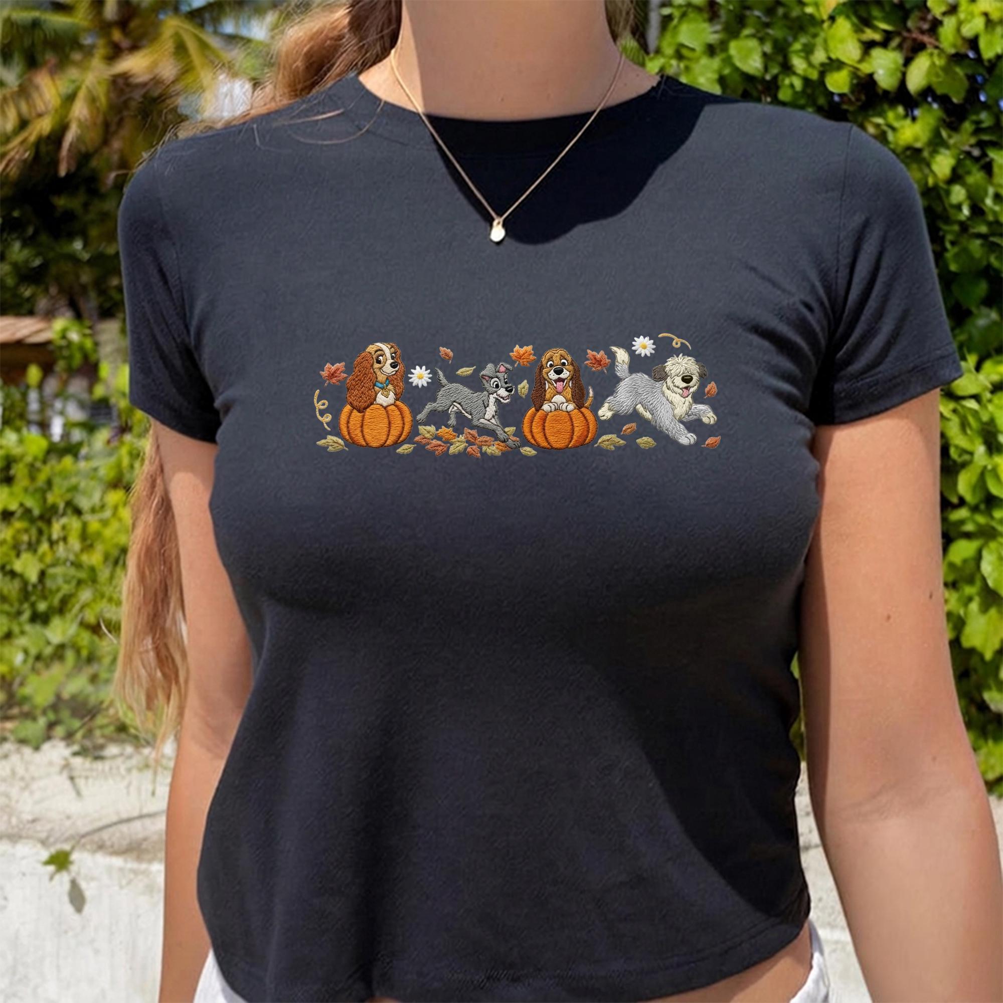 Embroidered Disney Dogs Halloween Sweatshirt with Lady and the Tramp Copper – Spooky Season Fall Quarter Zip Hoodie Baby Tee Dog Mom Gift - photo 2