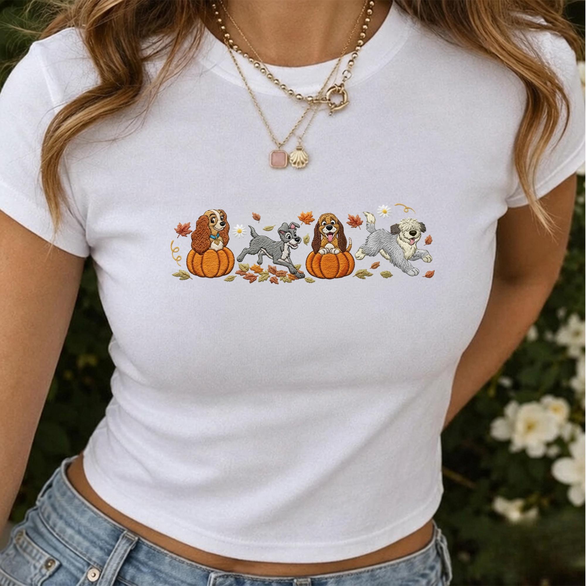 Embroidered Disney Dogs Halloween Sweatshirt with Lady and the Tramp Copper – Spooky Season Fall Quarter Zip Hoodie Baby Tee Dog Mom Gift - photo 3