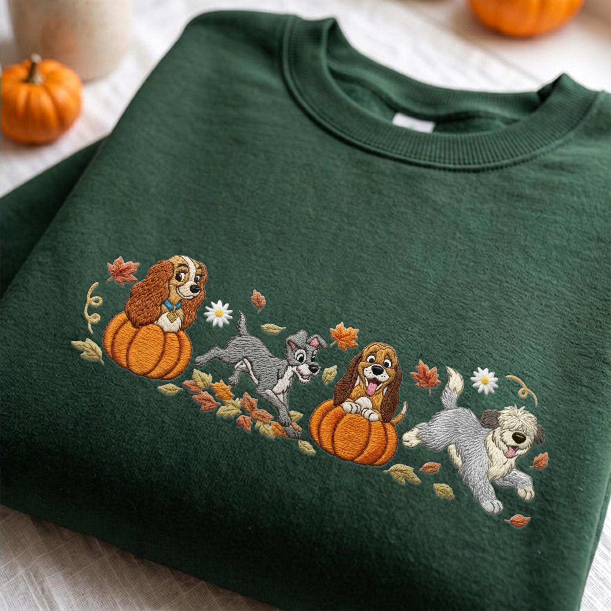 Embroidered Disney Dogs Halloween Sweatshirt with Lady and the Tramp Copper – Spooky Season Fall Quarter Zip Hoodie Baby Tee Dog Mom Gift - photo 5