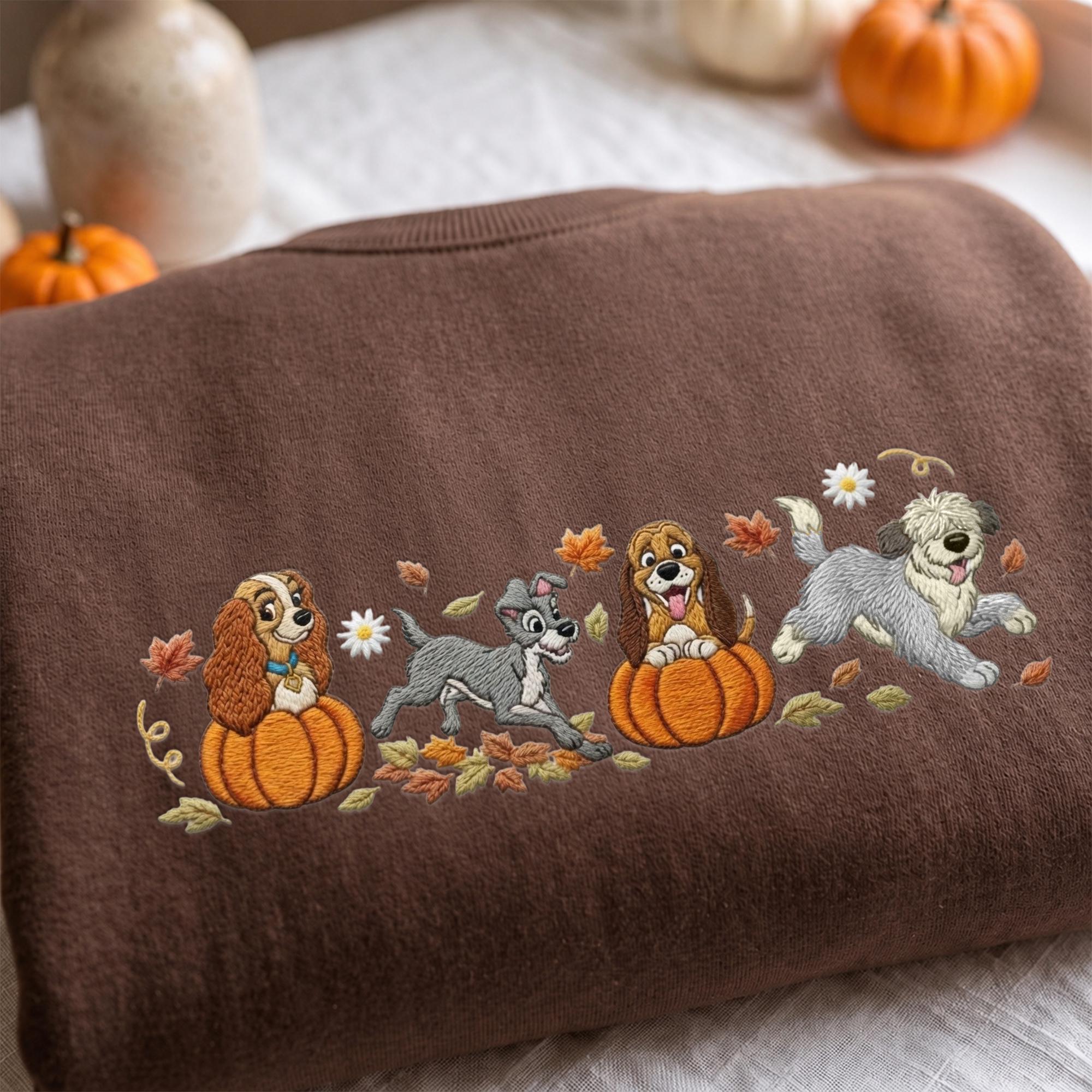 Embroidered Disney Dogs Halloween Sweatshirt with Lady and the Tramp Copper – Spooky Season Fall Quarter Zip Hoodie Baby Tee Dog Mom Gift - photo 6
