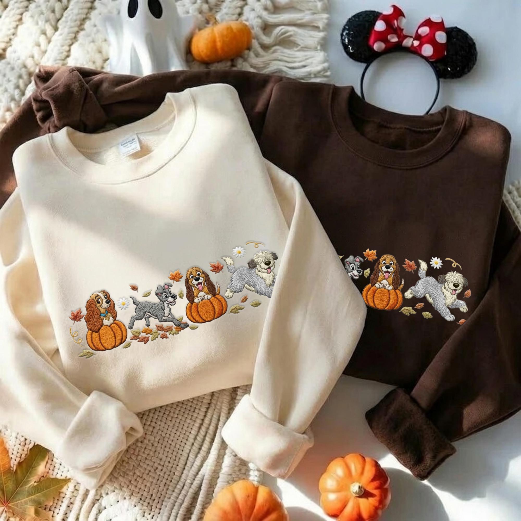 Embroidered Disney Dogs Halloween Sweatshirt with Lady and the Tramp Copper – Spooky Season Fall Quarter Zip Hoodie Baby Tee Dog Mom Gift - photo 10
