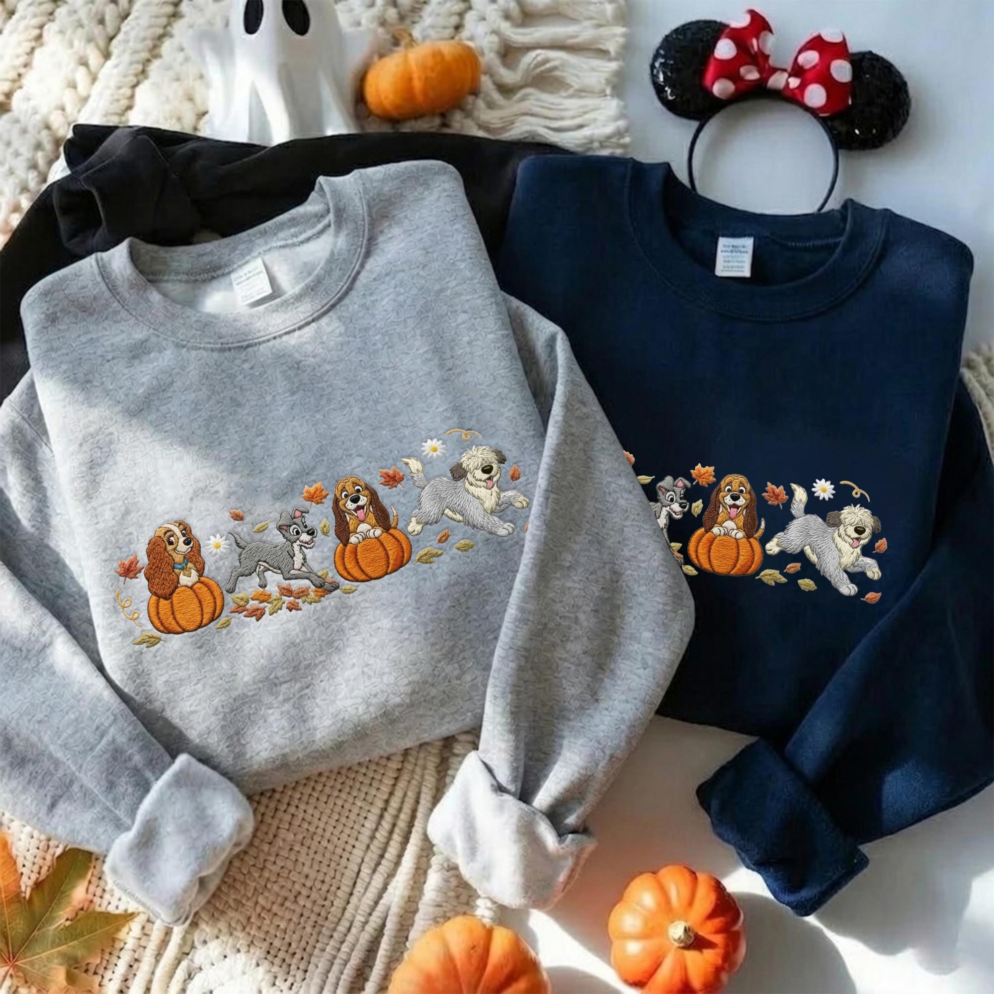 Embroidered Disney Dogs Halloween Sweatshirt with Lady and the Tramp Copper – Spooky Season Fall Quarter Zip Hoodie Baby Tee Dog Mom Gift - photo 11