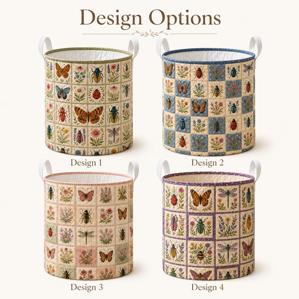 Botanical Insect Quilted Style Laundry Basket with Dragonfly Bee Nature Hamper and Cottagecore Floral Storage Organizer Decor - photo 5