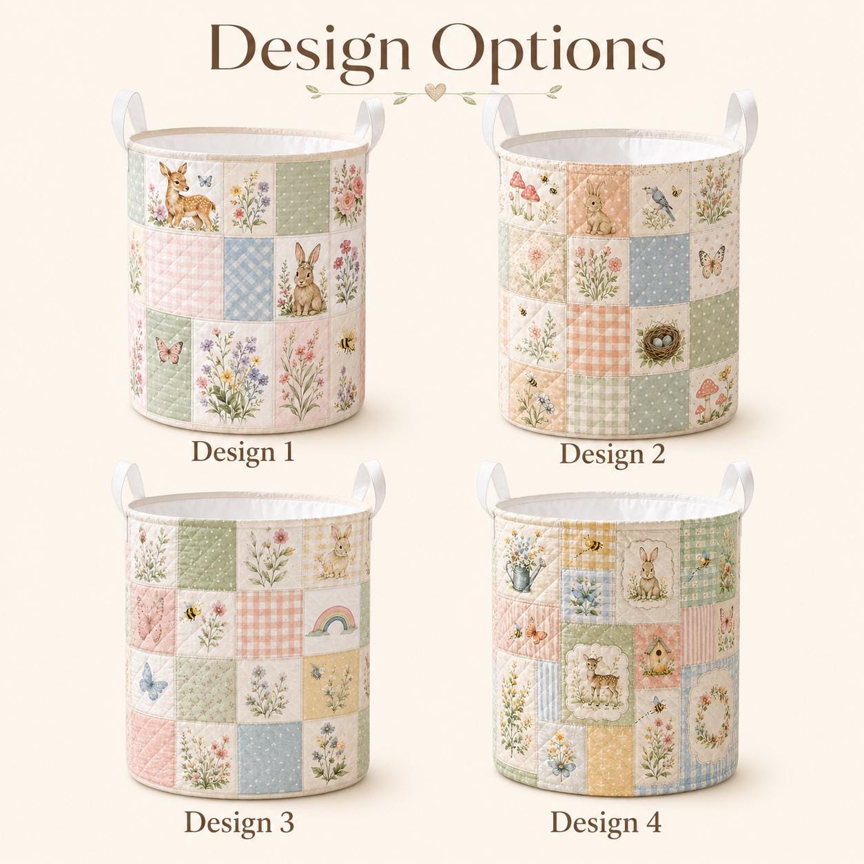 Woodland Animal Bunny Style Laundry Basket with Forest Nursery Hamper and Floral Kids Room Storage Decor - photo 4