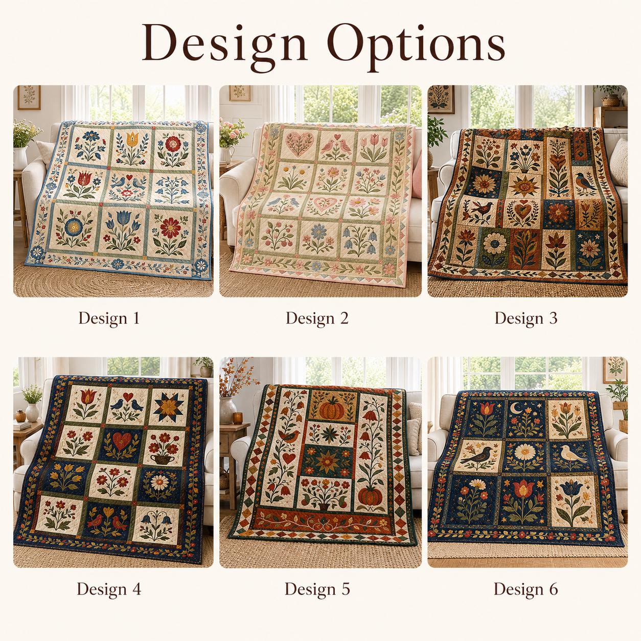 Primitive Folk Art Americana Quilt Blanket and Botanical Floral Bedspread for Farmhouse Decors - photo 4