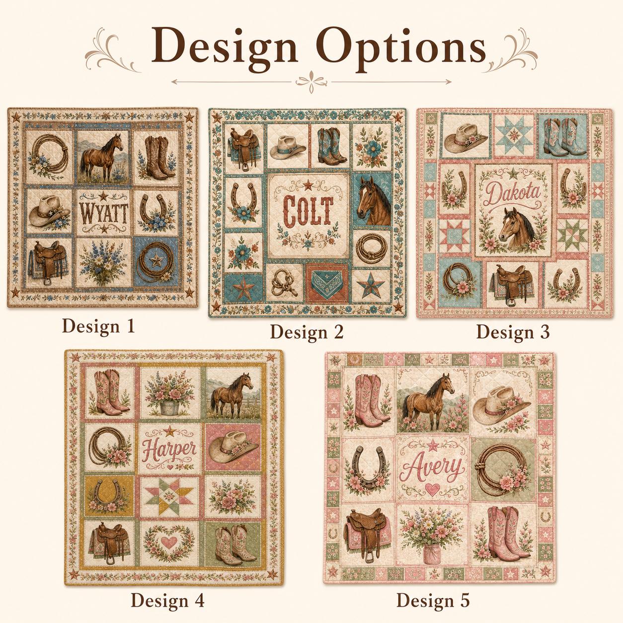 Personalized Custom Name Patchwork Throw Blanket – Western Floral Cowgirl Quilt and Cowboy Blankets - photo 5