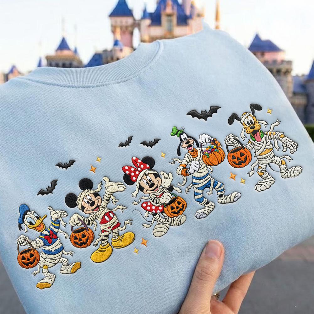 Embroidered Mickey and Friends Mummy Disney Halloween Sweatshirt – WDW Disneyland Fall Crewneck Apparel and Halloween Gift - photo 2