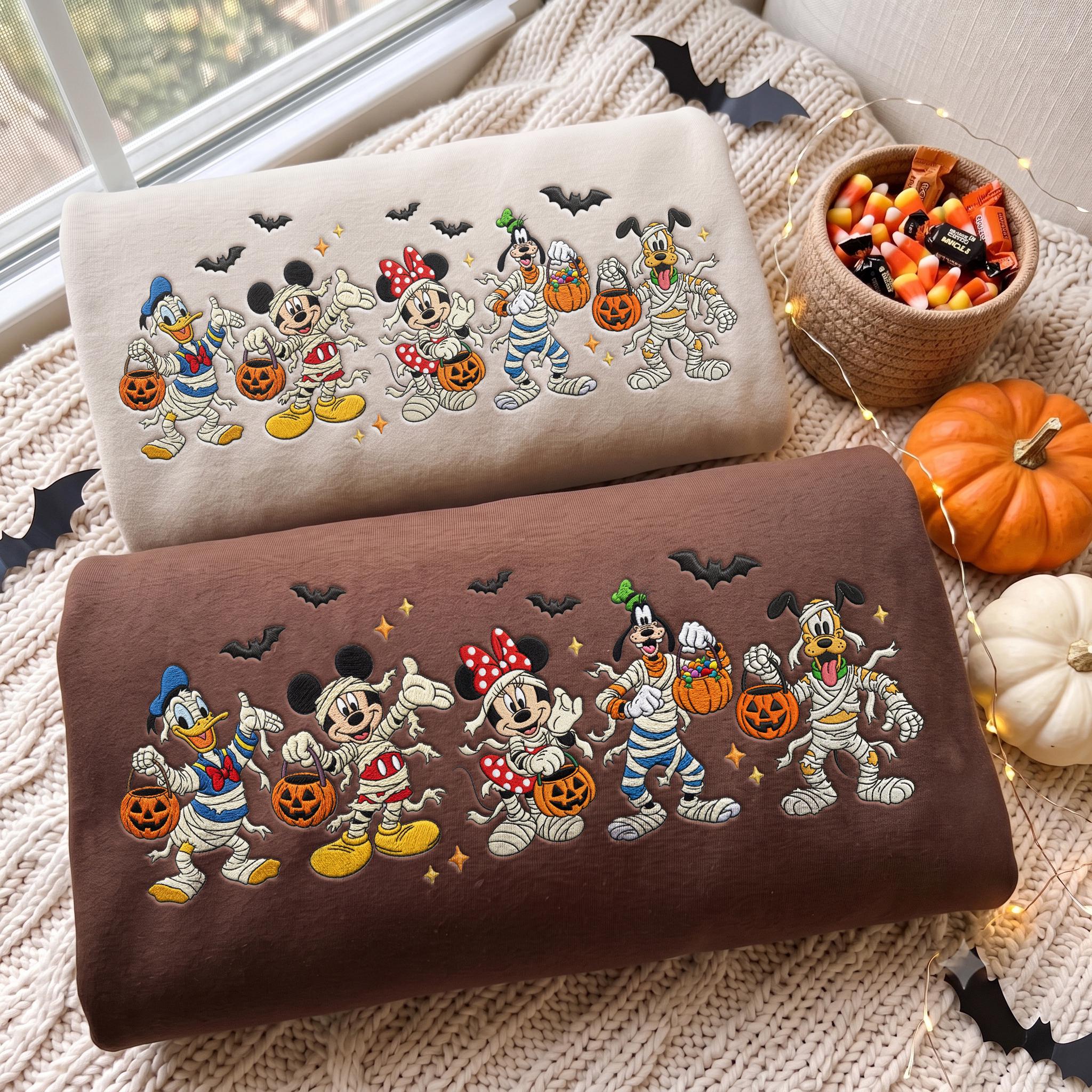 Embroidered Mickey and Friends Mummy Disney Halloween Sweatshirt – WDW Disneyland Fall Crewneck Apparel and Halloween Gift - photo 3