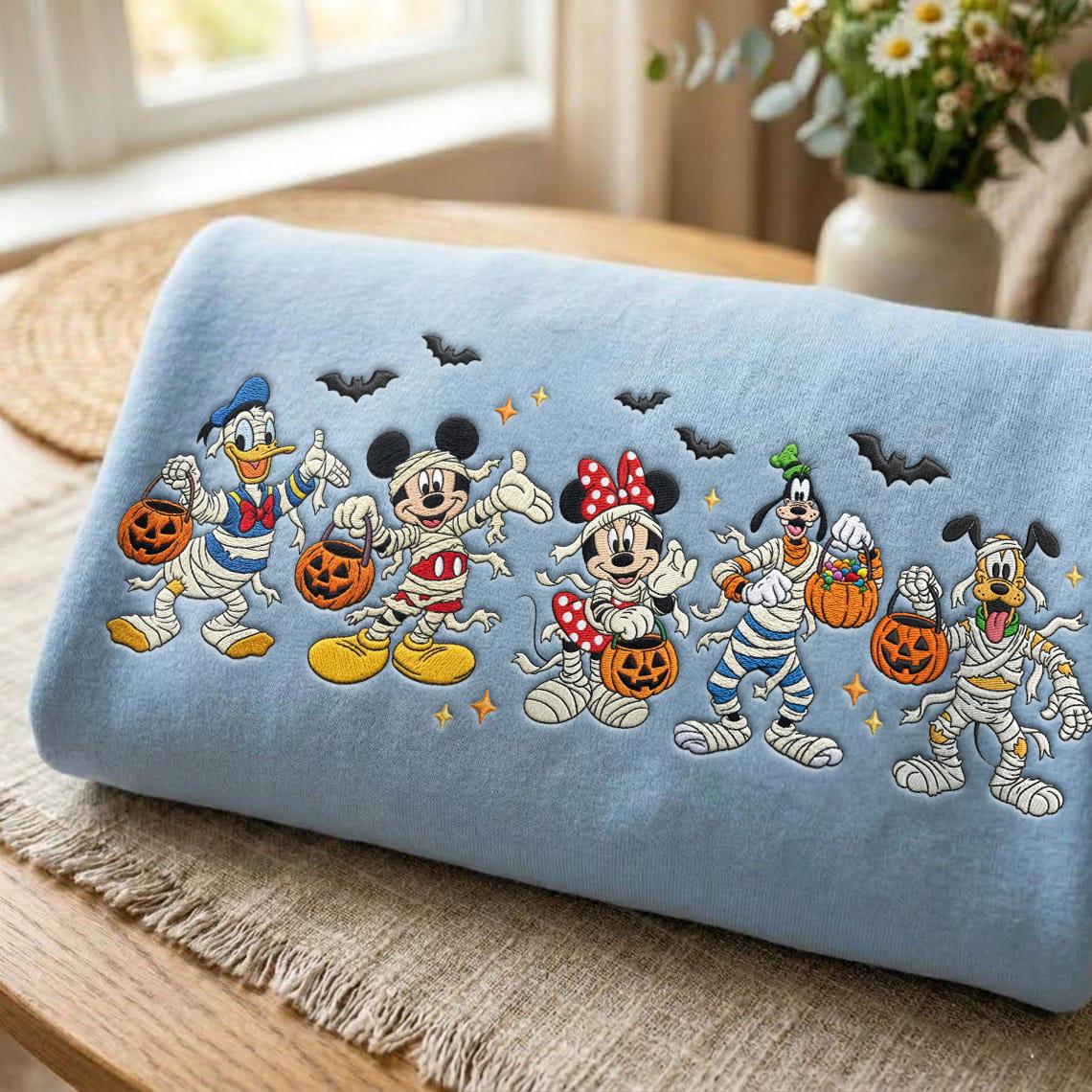 Embroidered Mickey and Friends Mummy Disney Halloween Sweatshirt – WDW Disneyland Fall Crewneck Apparel and Halloween Gift - photo 7