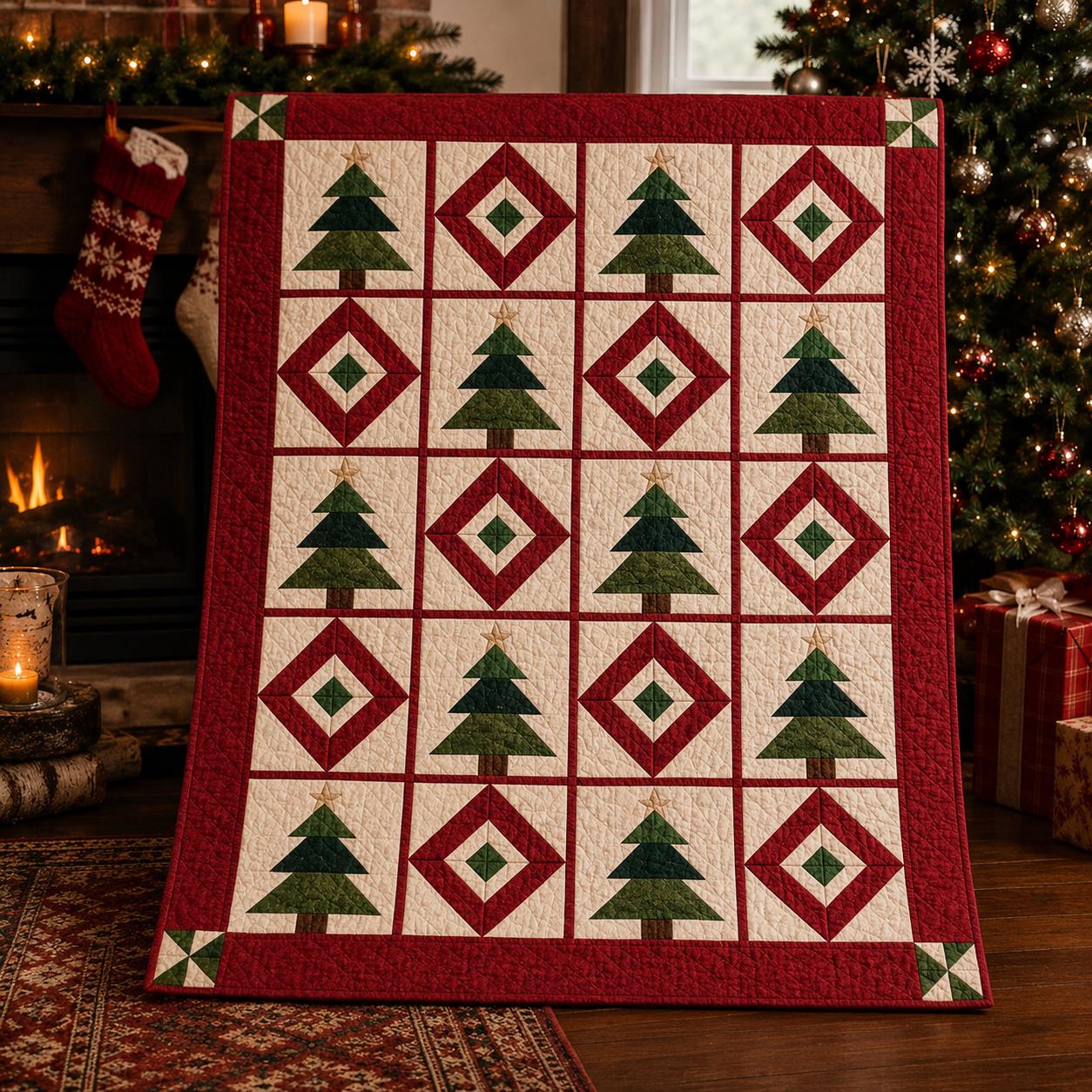 Cozy Red and Green Christmas Pinwheel Quilt Blanket – Winter Holiday Patchwork Throw for Farmhouse Xmas Home Decor Gift - photo 4