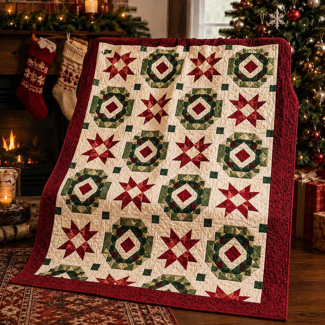 Cozy Red and Green Christmas Pinwheel Quilt Blanket – Winter Holiday Patchwork Throw for Farmhouse Xmas Home Decor Gift - photo 5