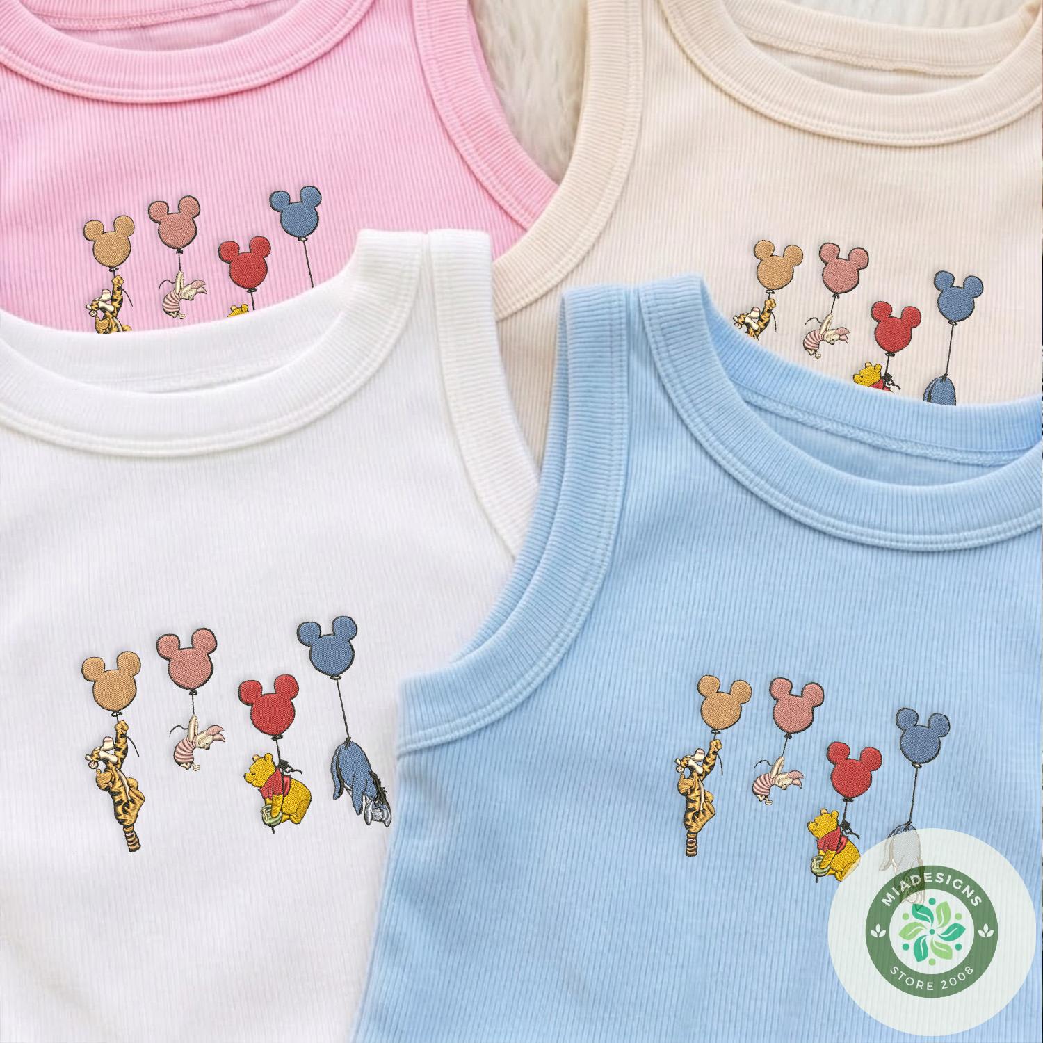 Embroidered Winnie the Pooh Balloon T-Shirt Sweatshirt Hoodie with Piglet Tigger Eeyore and Mickey – Balloon Lace Trim Tank Top - photo 4