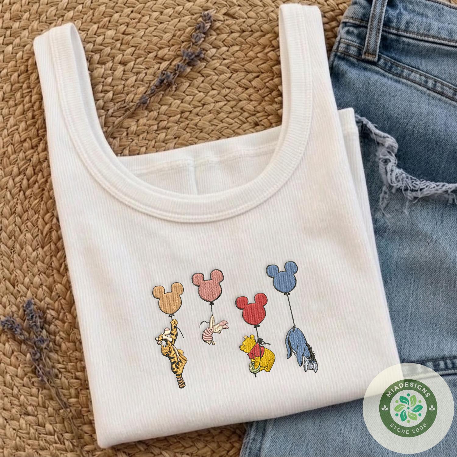 Embroidered Winnie the Pooh Balloon T-Shirt Sweatshirt Hoodie with Piglet Tigger Eeyore and Mickey – Balloon Lace Trim Tank Top - photo 6