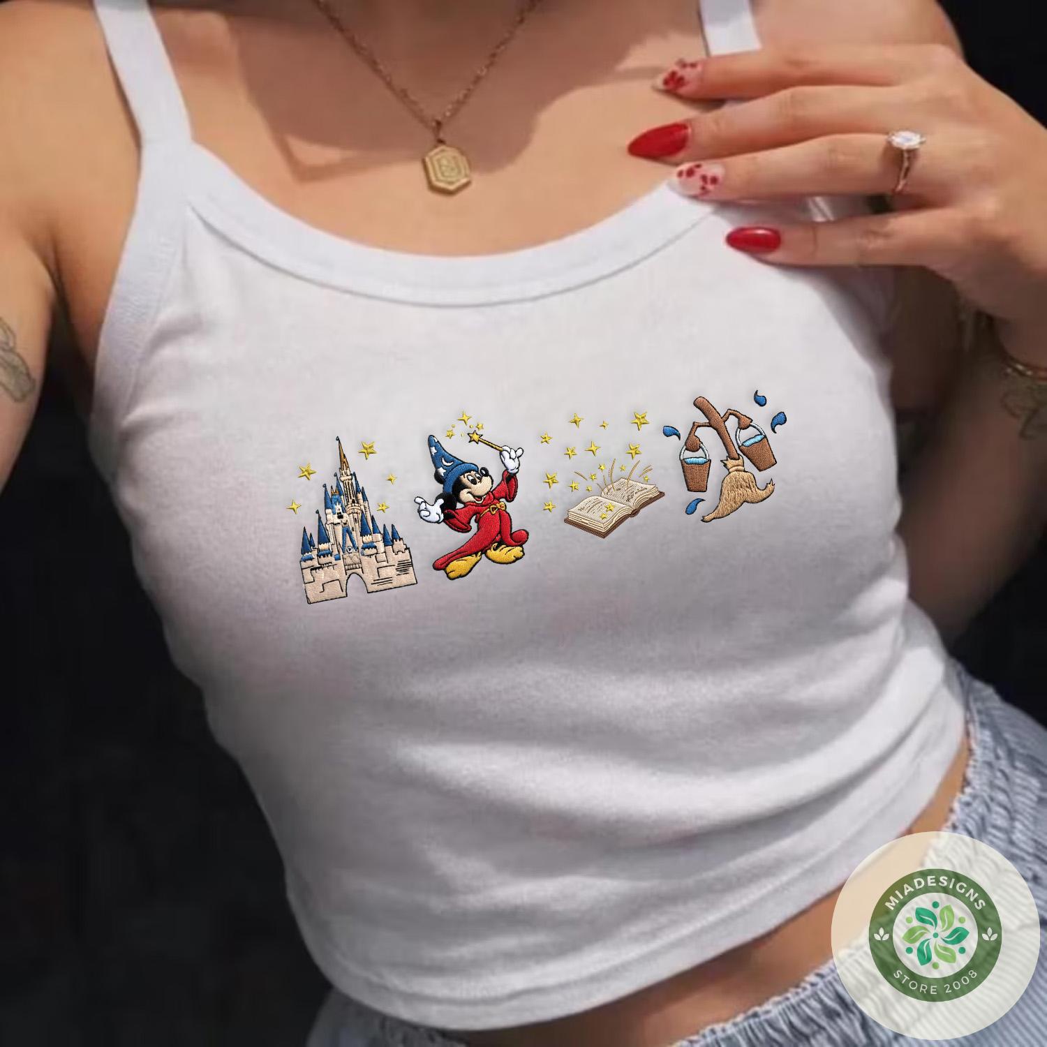 Embroidered Mickey Sorcerer Fantasia T-Shirt Sweatshirt Hoodie – Magic Kingdom WDW Disneyland Lace Trim Tank Top - photo 2