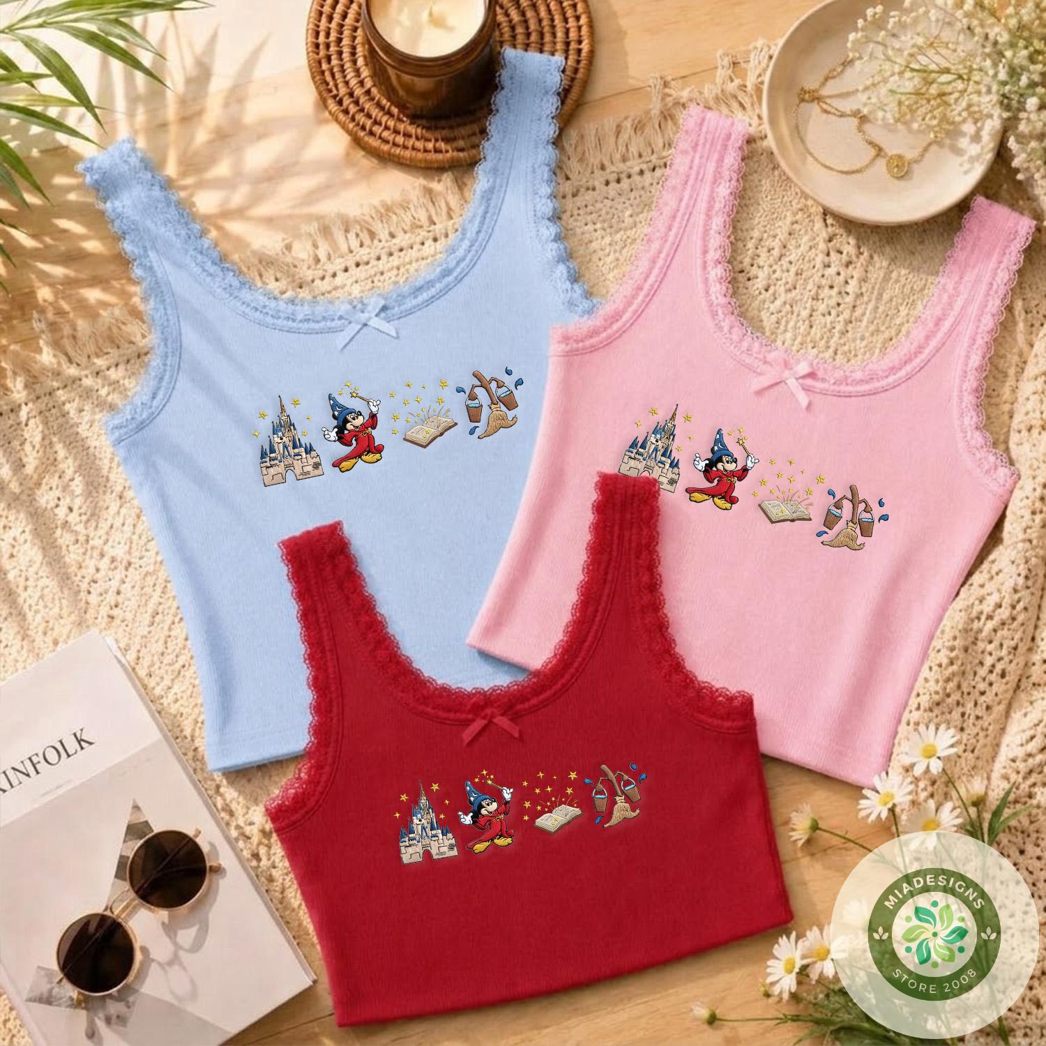 Embroidered Mickey Sorcerer Fantasia T-Shirt Sweatshirt Hoodie – Magic Kingdom WDW Disneyland Lace Trim Tank Top - photo 5