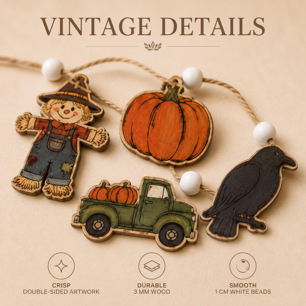 Fall Harvest Wooden Garland Banner with Pumpkin Scarecrow Barn Truck and Sunflower for Rustic Farmhouse Mantel and Wall Decor - photo 3