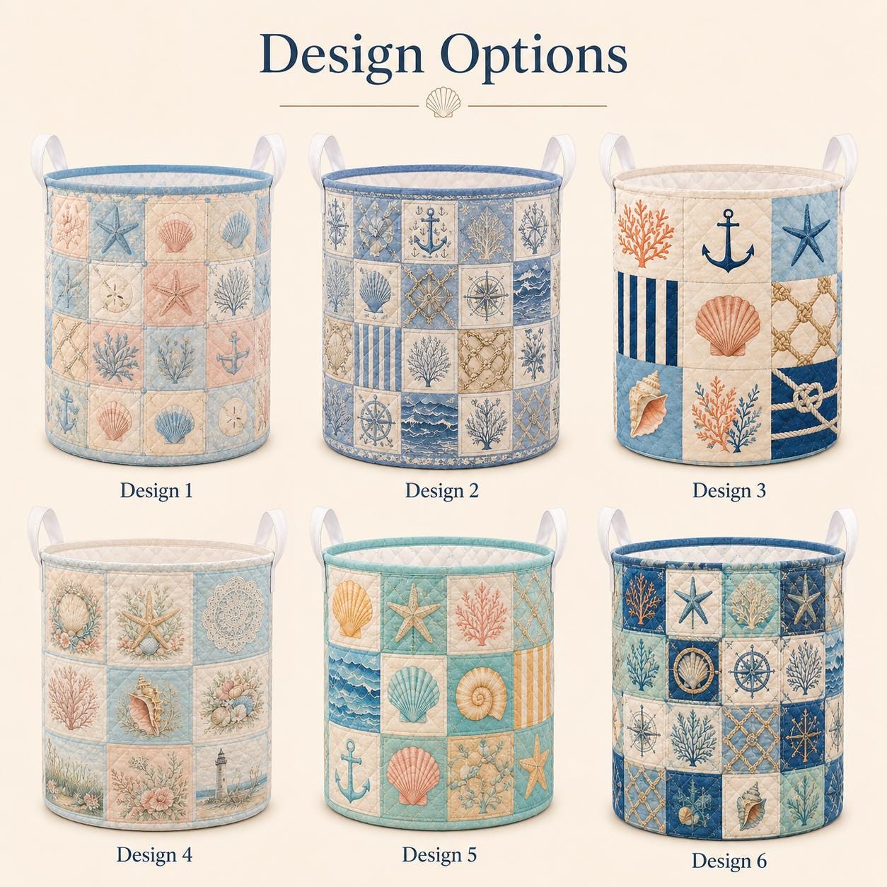 Coastal Beach Quilted Style Laundry Basket with Nautical Ocean Hamper and Seashell Starfish Home Storage Decor Gift - photo 4