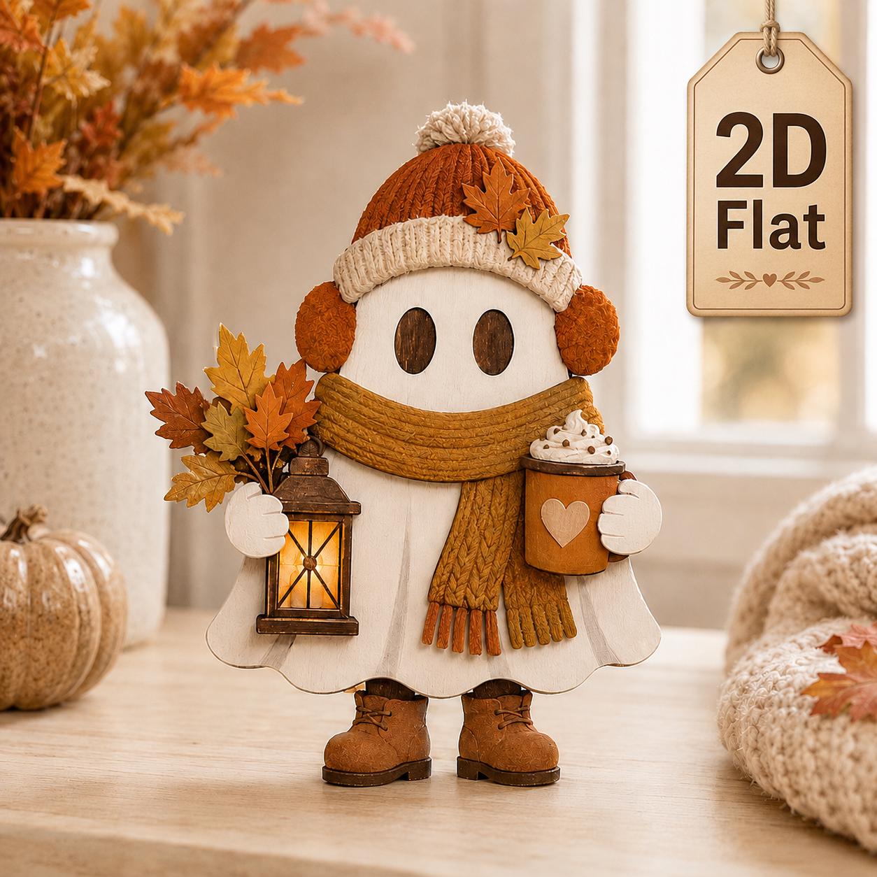 Halloween Fall Ghost Wooden Block Set and Table Signs with Witch and Sunflower for Cozy Autumn Shelf Decor - photo 3