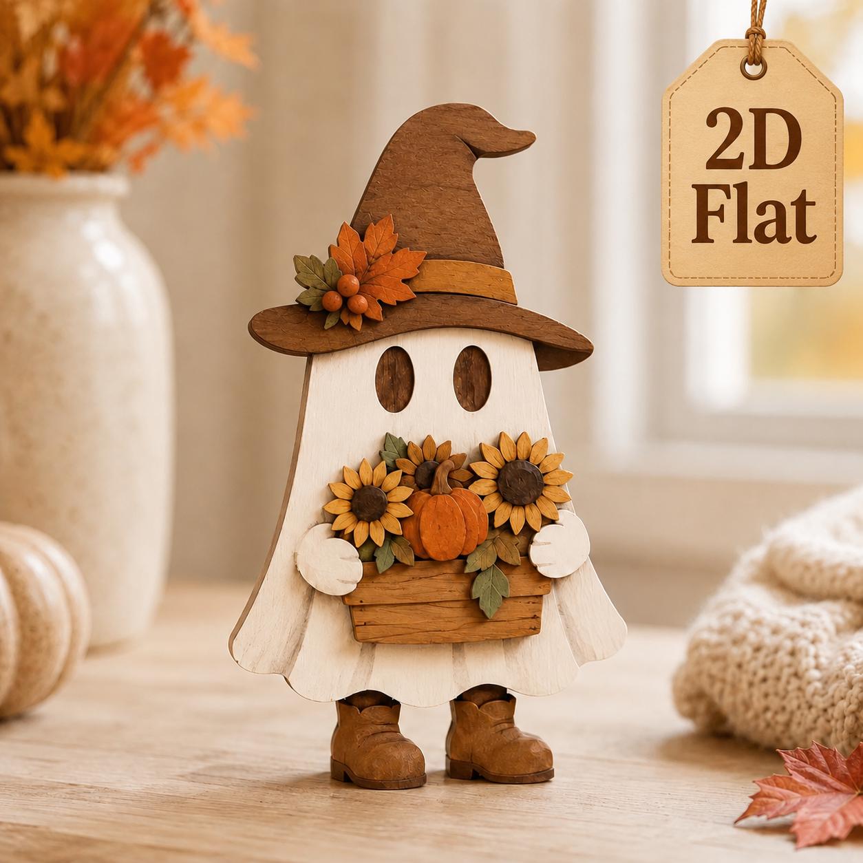 Halloween Fall Ghost Wooden Block Set and Table Signs with Witch and Sunflower for Cozy Autumn Shelf Decor - photo 4