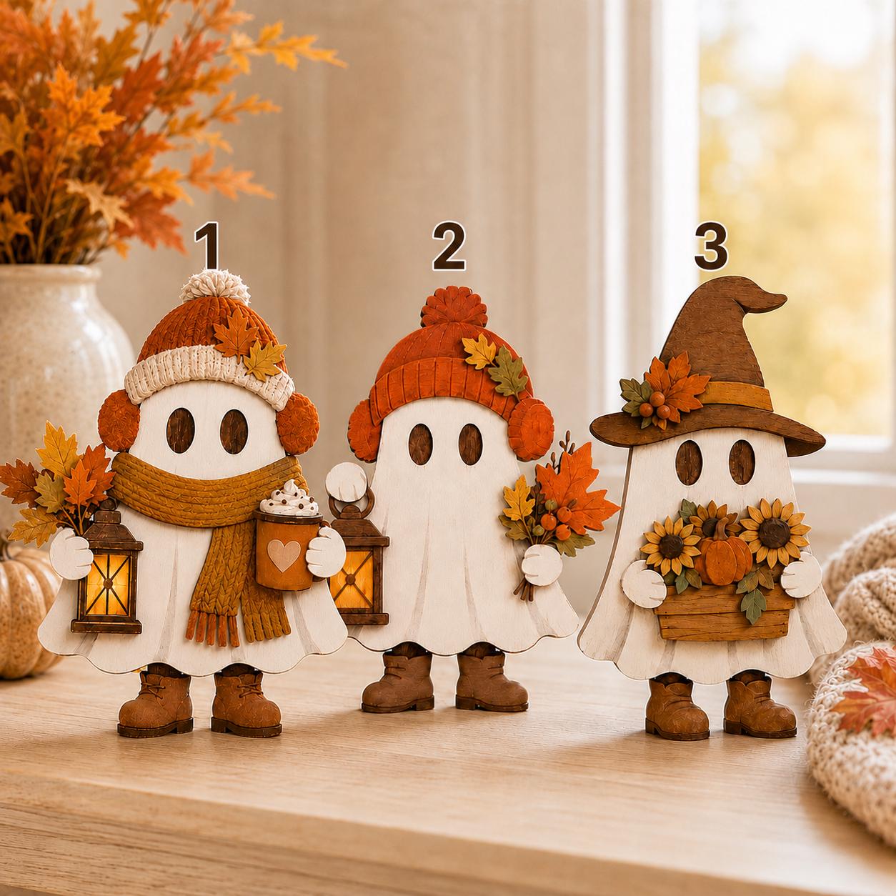 Halloween Fall Ghost Wooden Block Set and Table Signs with Witch and Sunflower for Cozy Autumn Shelf Decor - photo 5