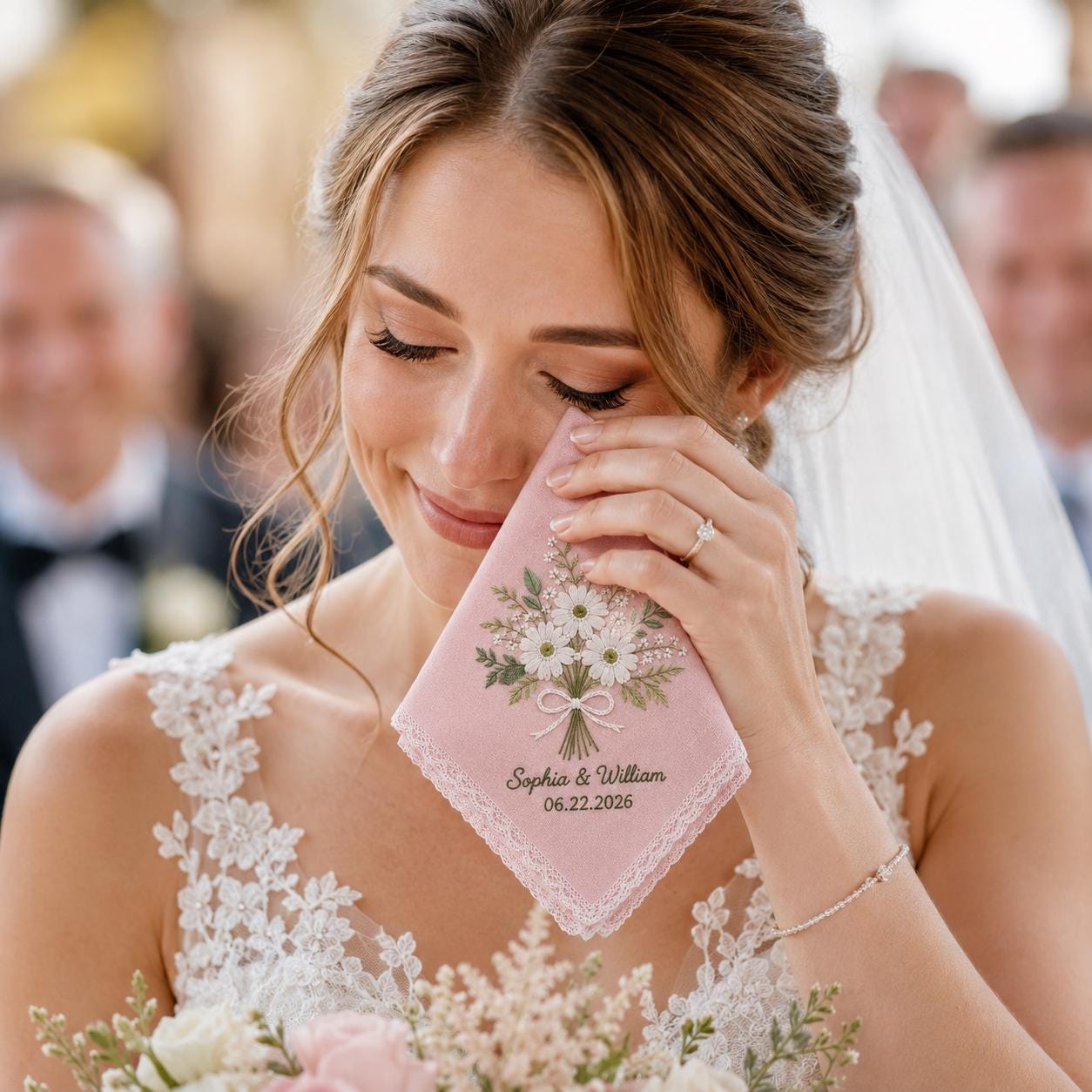 Embroidered Wedding Handkerchief with Custom Floral Hankie for Bride and Bridal Gift Personalized with Name and Date - photo 10