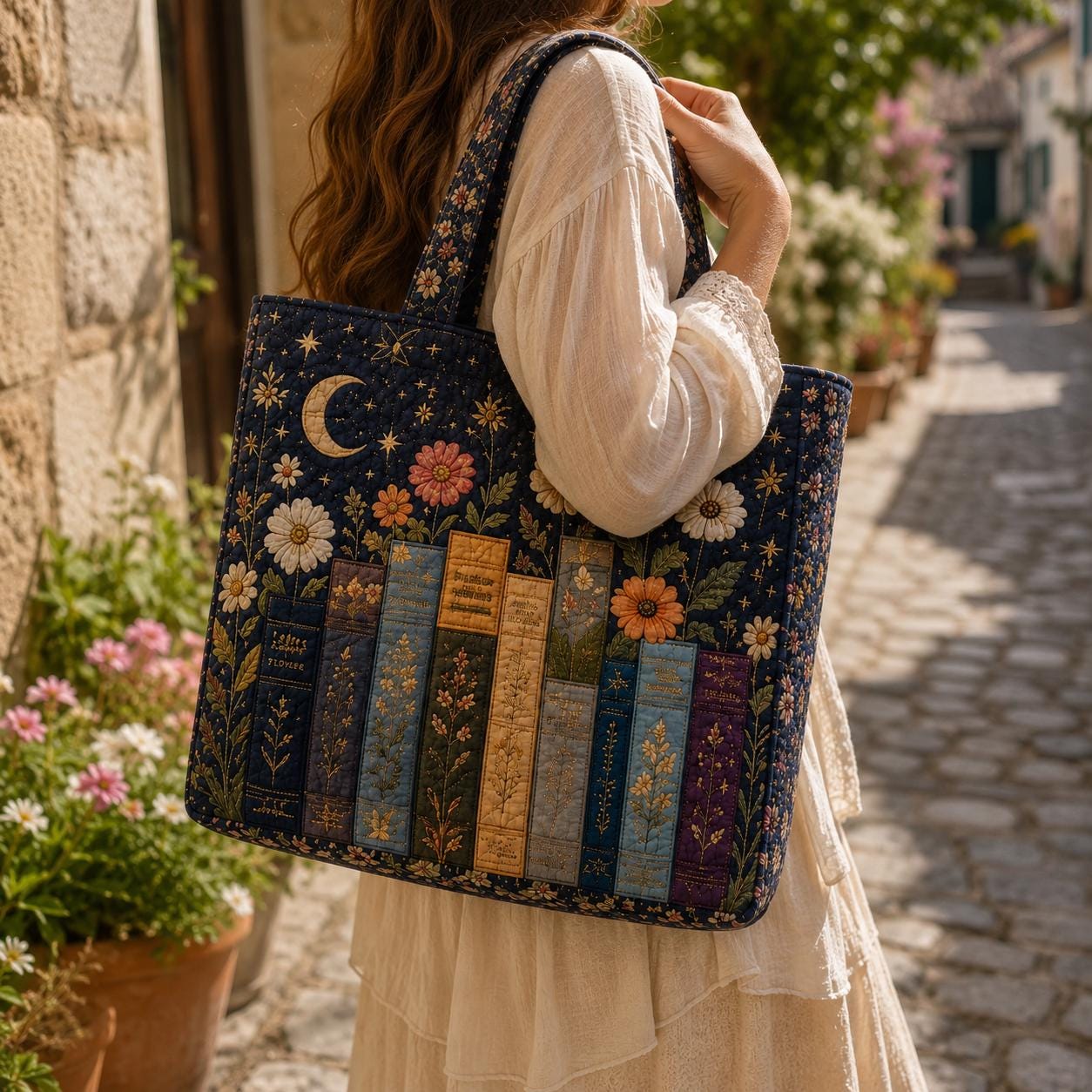 Personalized Book Lover Style Tote Bag with Bookshelf Shoulder Bag and Floral Library Purse Reader Gift For Her - photo 6