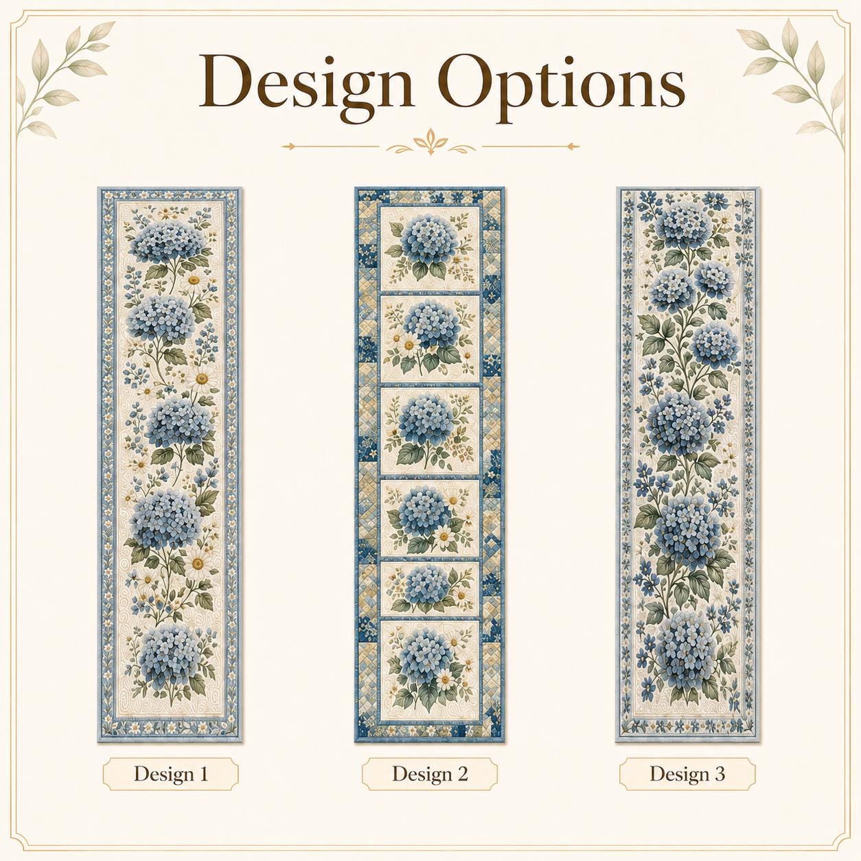 Blue Floral Hydrangea Quilted Style Table Runner with Cottage Daisy Table Decor and Farmhouse Dining Runner - photo 3