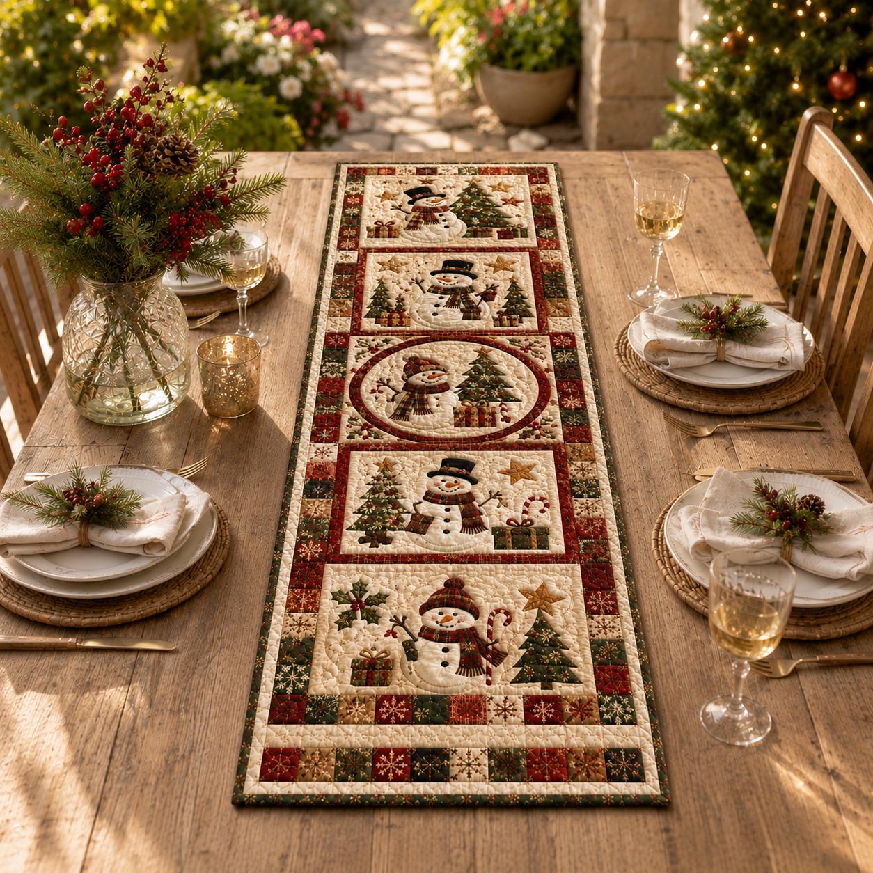 Farmhouse Christmas Snowman Quilted Style Table Runner – Winter Holiday Decor and Quilt - photo 2
