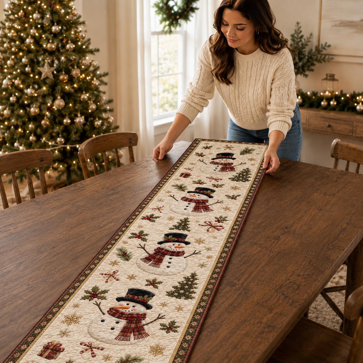 Farmhouse Christmas Snowman Quilted Style Table Runner – Winter Holiday Decor and Quilt - photo 3