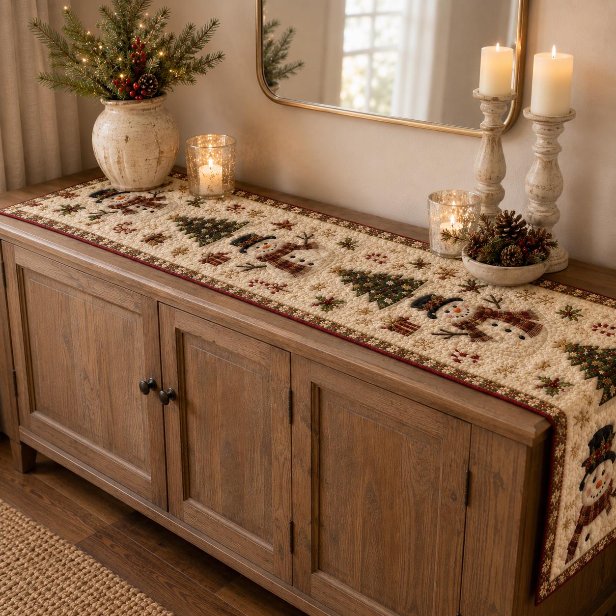 Farmhouse Christmas Snowman Quilted Style Table Runner – Winter Holiday Decor and Quilt - photo 8
