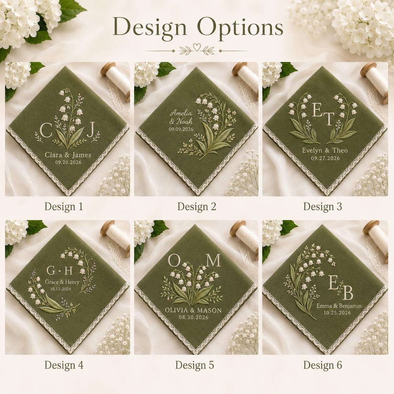 Personalized Lily Of The Valley Wedding Handkerchief with Custom Embroidered Monogram Keepsake and Bride's Something Blue Gift Wedding Keepsake - photo 4