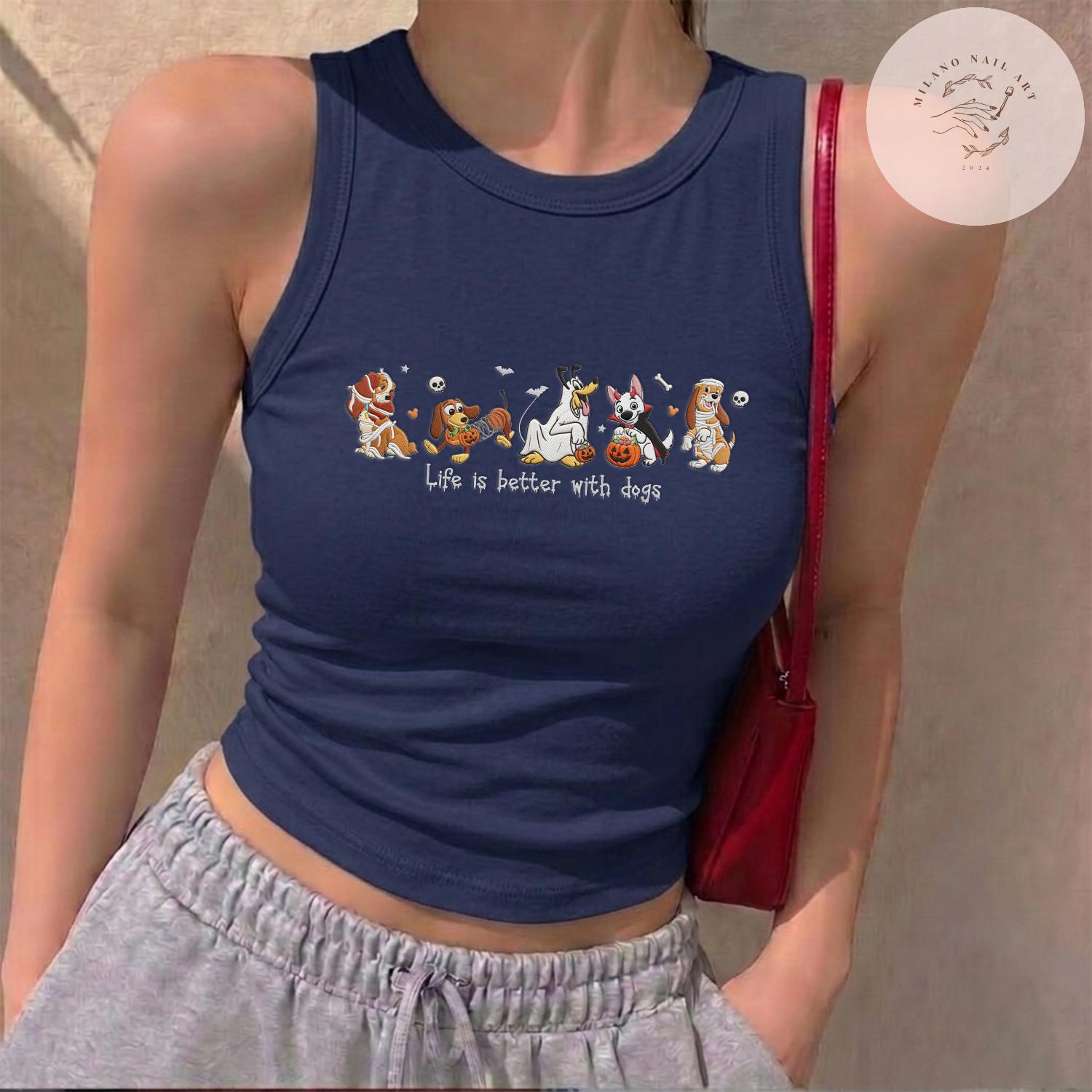Embroidered Disney Dogs Halloween T-Shirt Sweatshirt with Pluto Lady Bolt and Copper – WDW Disneyland Baby Tee Lace Trim Tank - photo 7