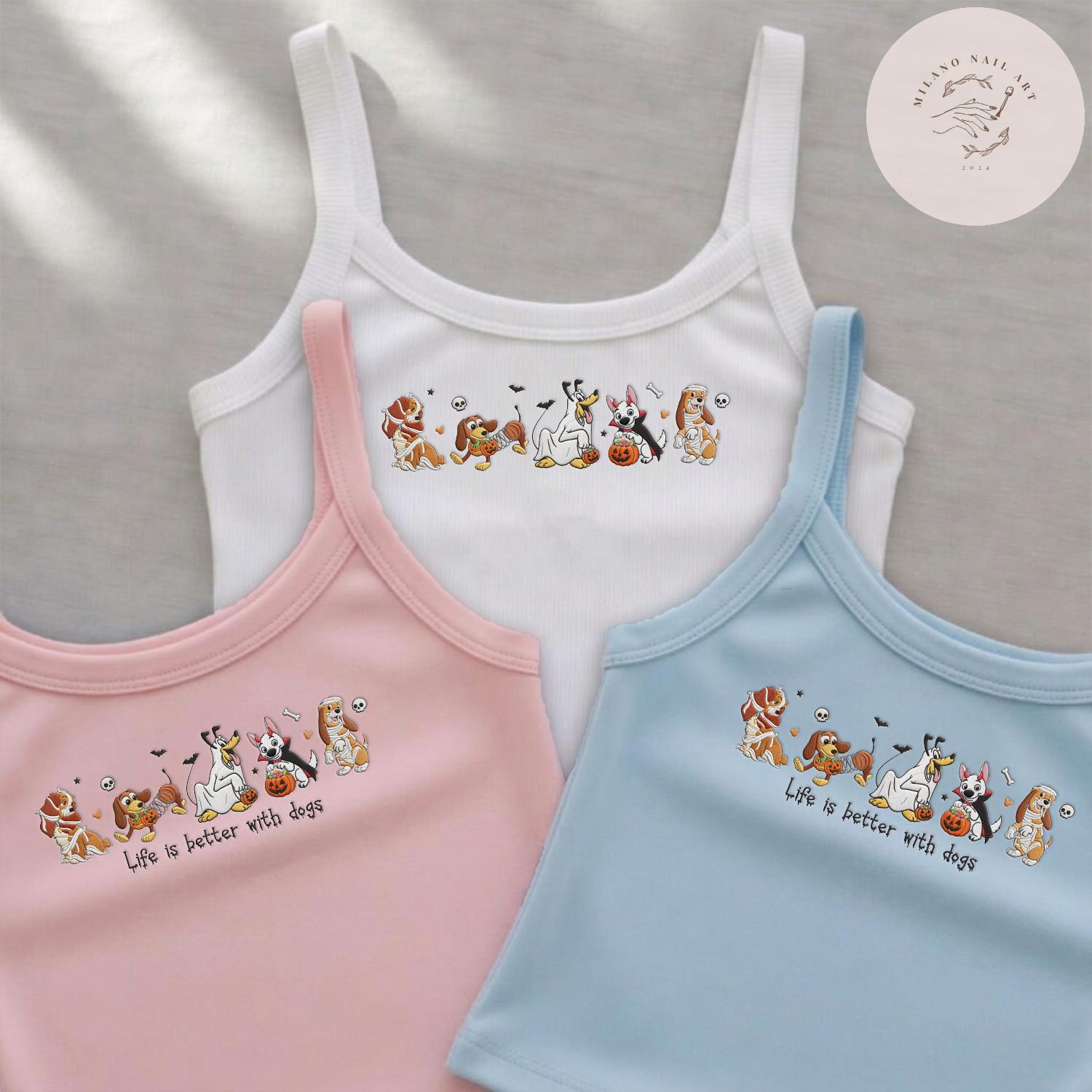 Embroidered Disney Dogs Halloween T-Shirt Sweatshirt with Pluto Lady Bolt and Copper – WDW Disneyland Baby Tee Lace Trim Tank - photo 9