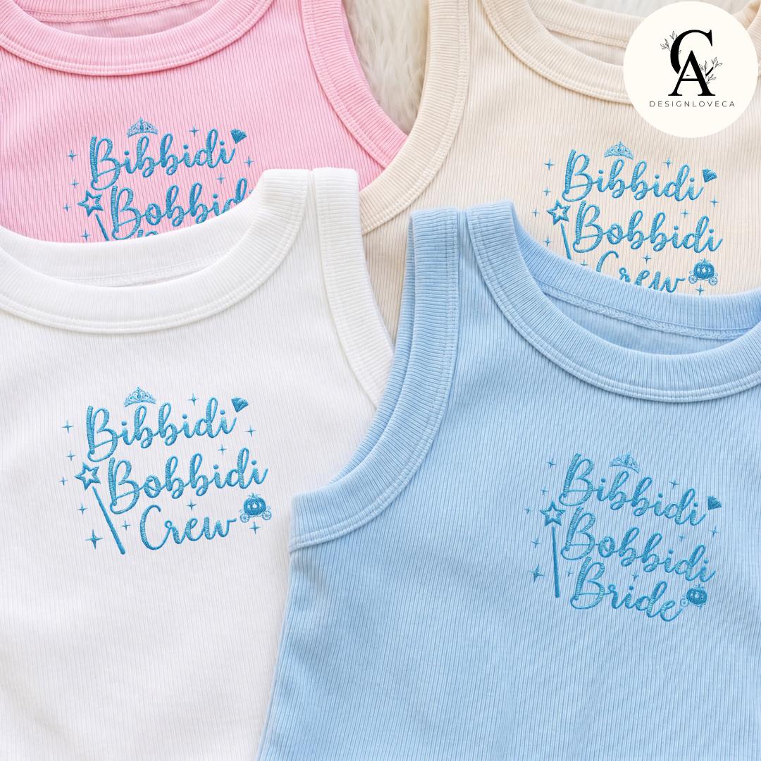 Personalized Embroidered Cinderella Disney Bride Baby Tee Crop Tank for Bridal Party – Bachelorette Girl Trip Lace Trim Tank Top
