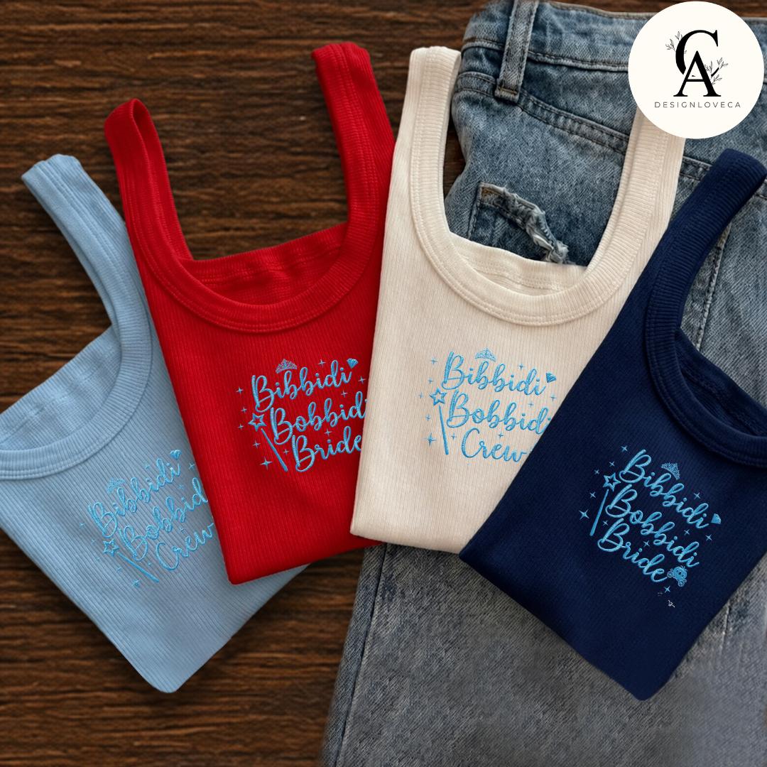 Personalized Embroidered Cinderella Disney Bride Baby Tee Crop Tank for Bridal Party – Bachelorette Girl Trip Lace Trim Tank Top - photo 3
