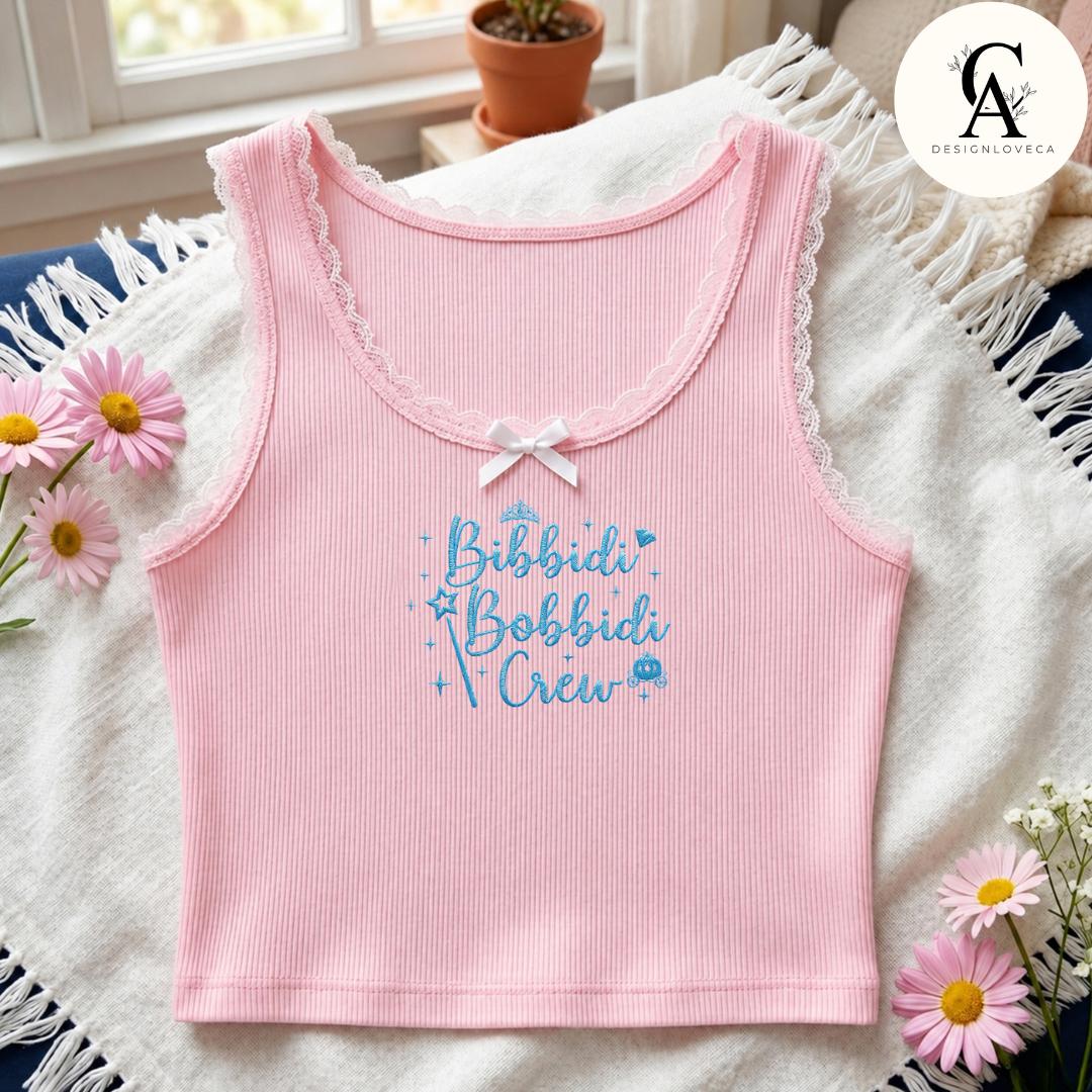 Personalized Embroidered Cinderella Disney Bride Baby Tee Crop Tank for Bridal Party – Bachelorette Girl Trip Lace Trim Tank Top - photo 10