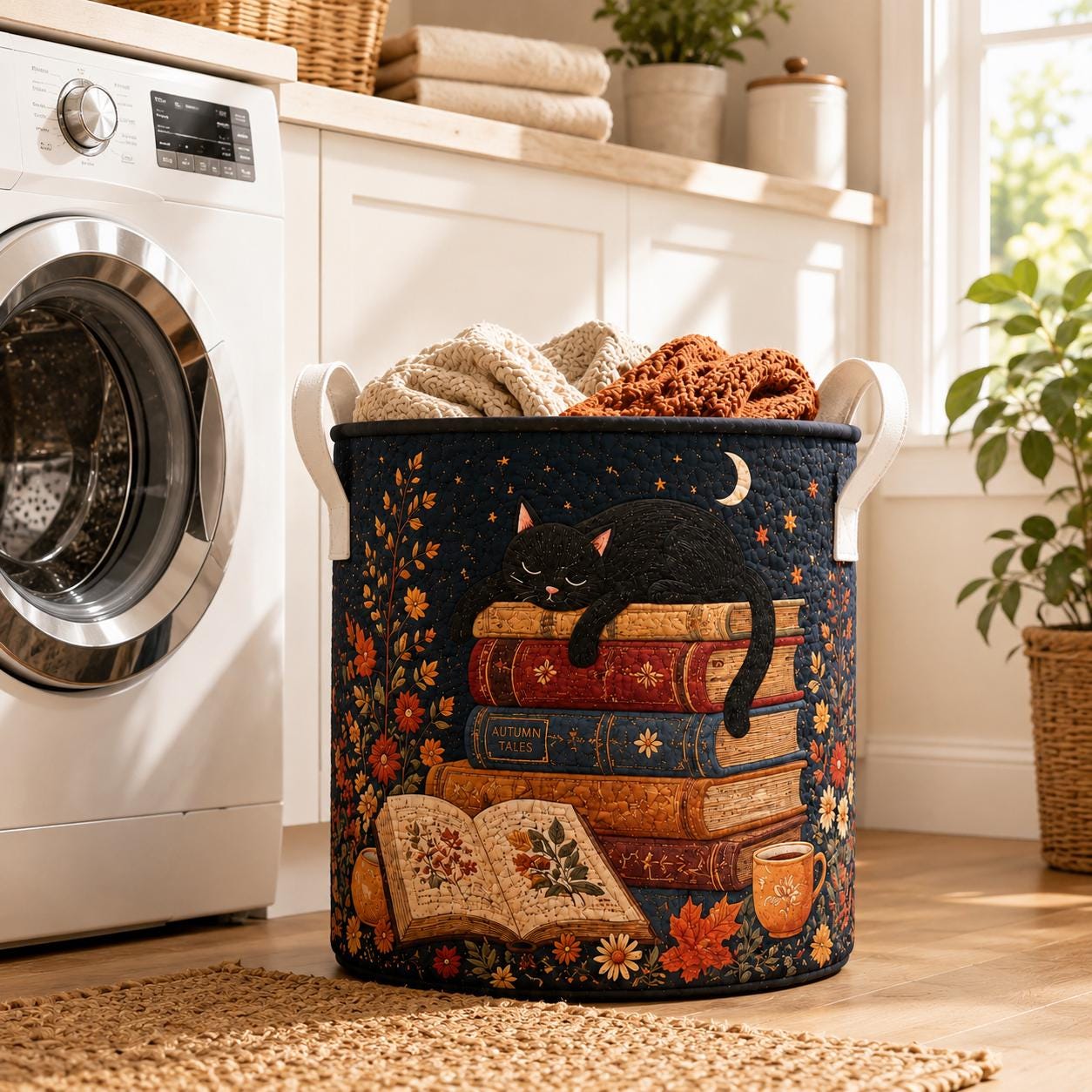 Boho Quilted Styleed Laundry Hamper with Floral Fabric Storage Bin and Clothes Toy Organizer Home Decor Basket Housewarming Gift - photo 5
